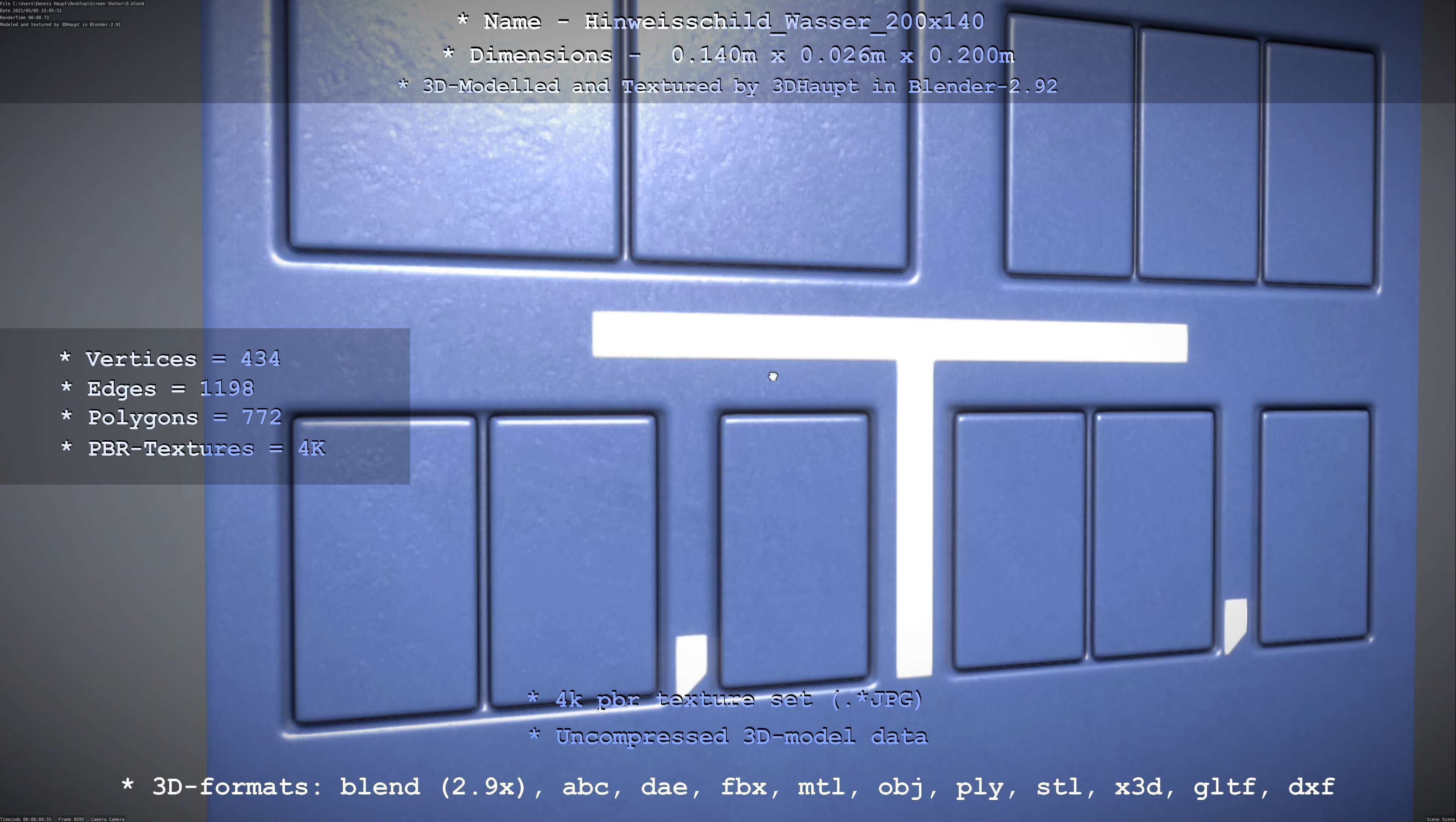 Hinweisschild Wasser 200x140mm Low-poly 3D model_22