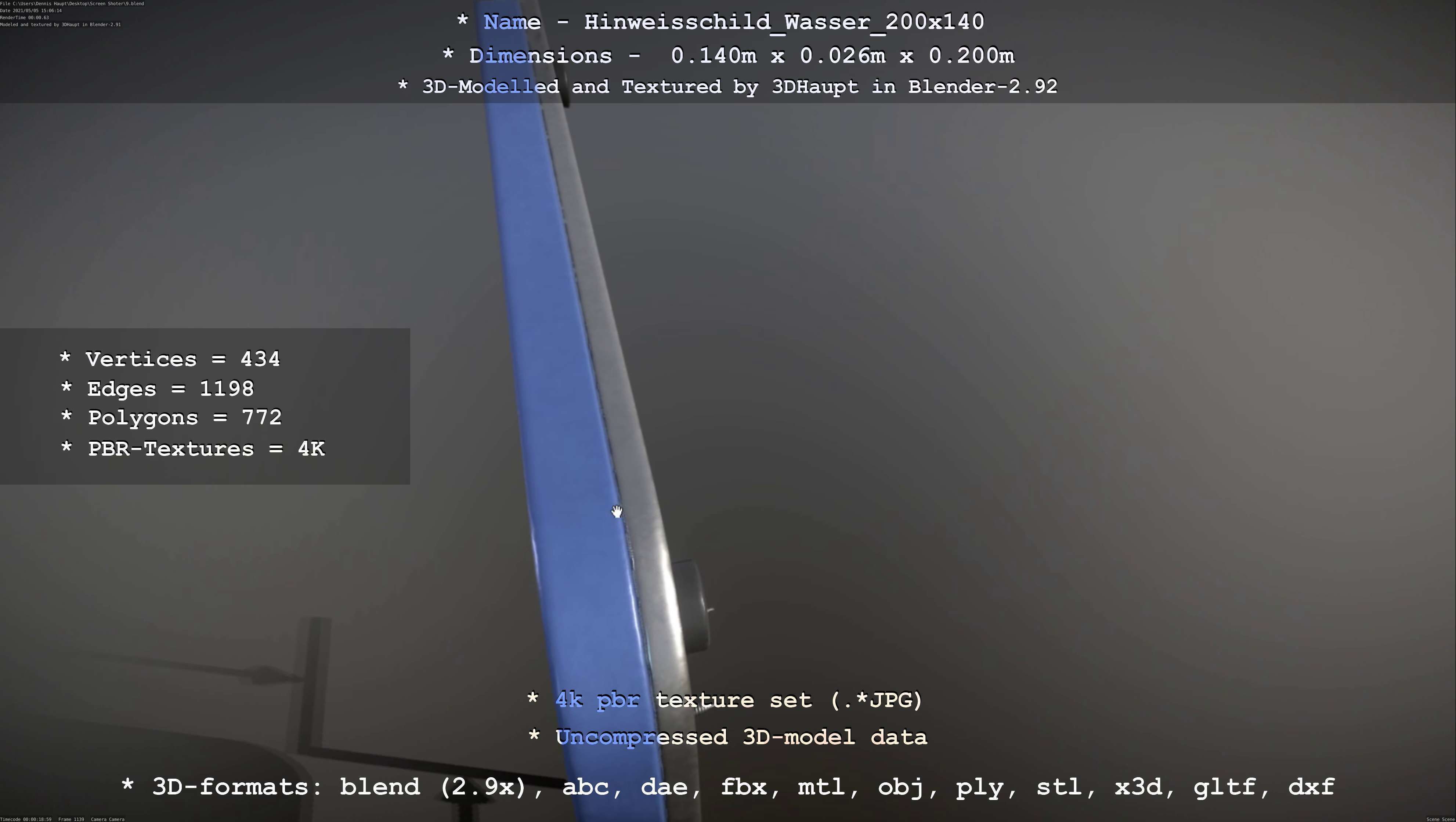 Hinweisschild Wasser 200x140mm Low-poly 3D model_101