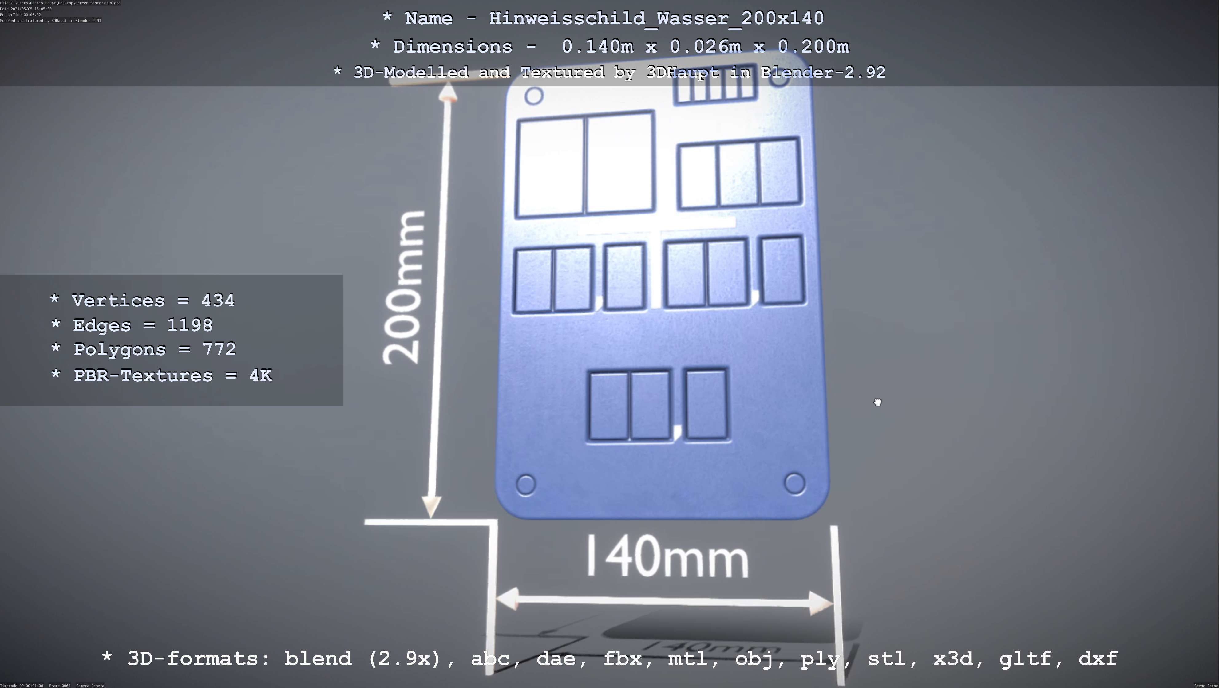 Hinweisschild Wasser 200x140mm Low-poly 3D model_67