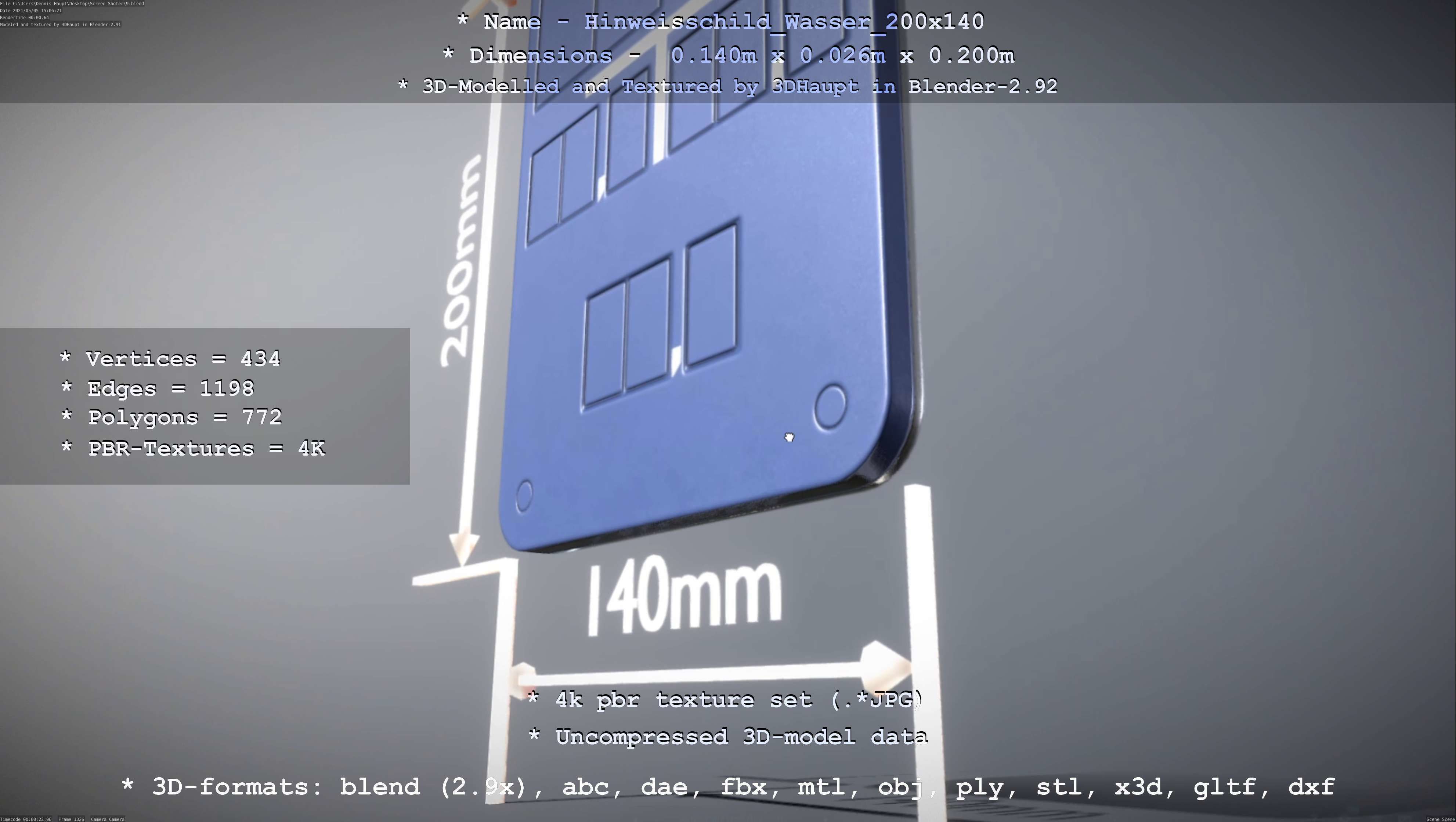 Hinweisschild Wasser 200x140mm Low-poly 3D model_104