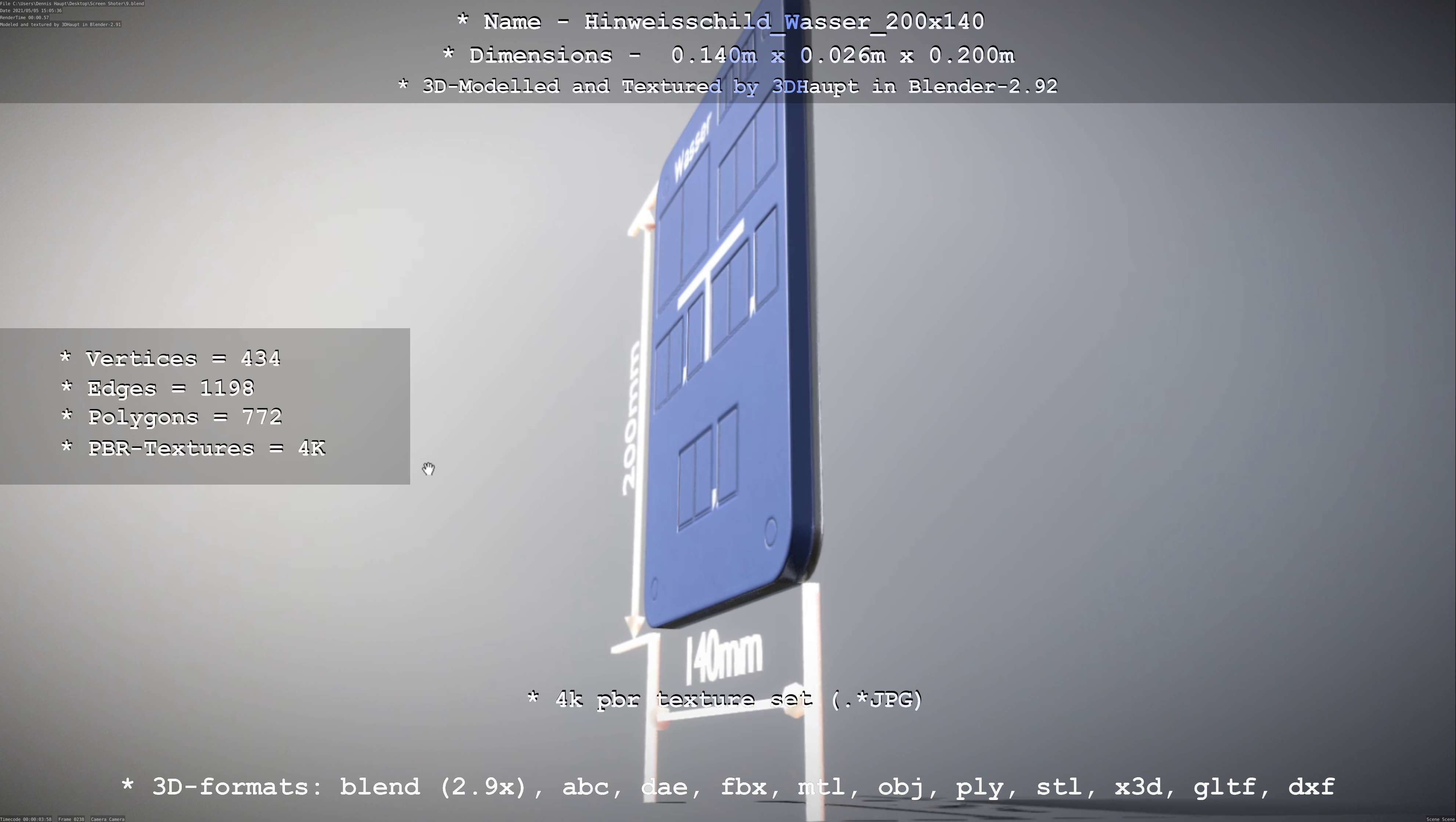 Hinweisschild Wasser 200x140mm Low-poly 3D model_21