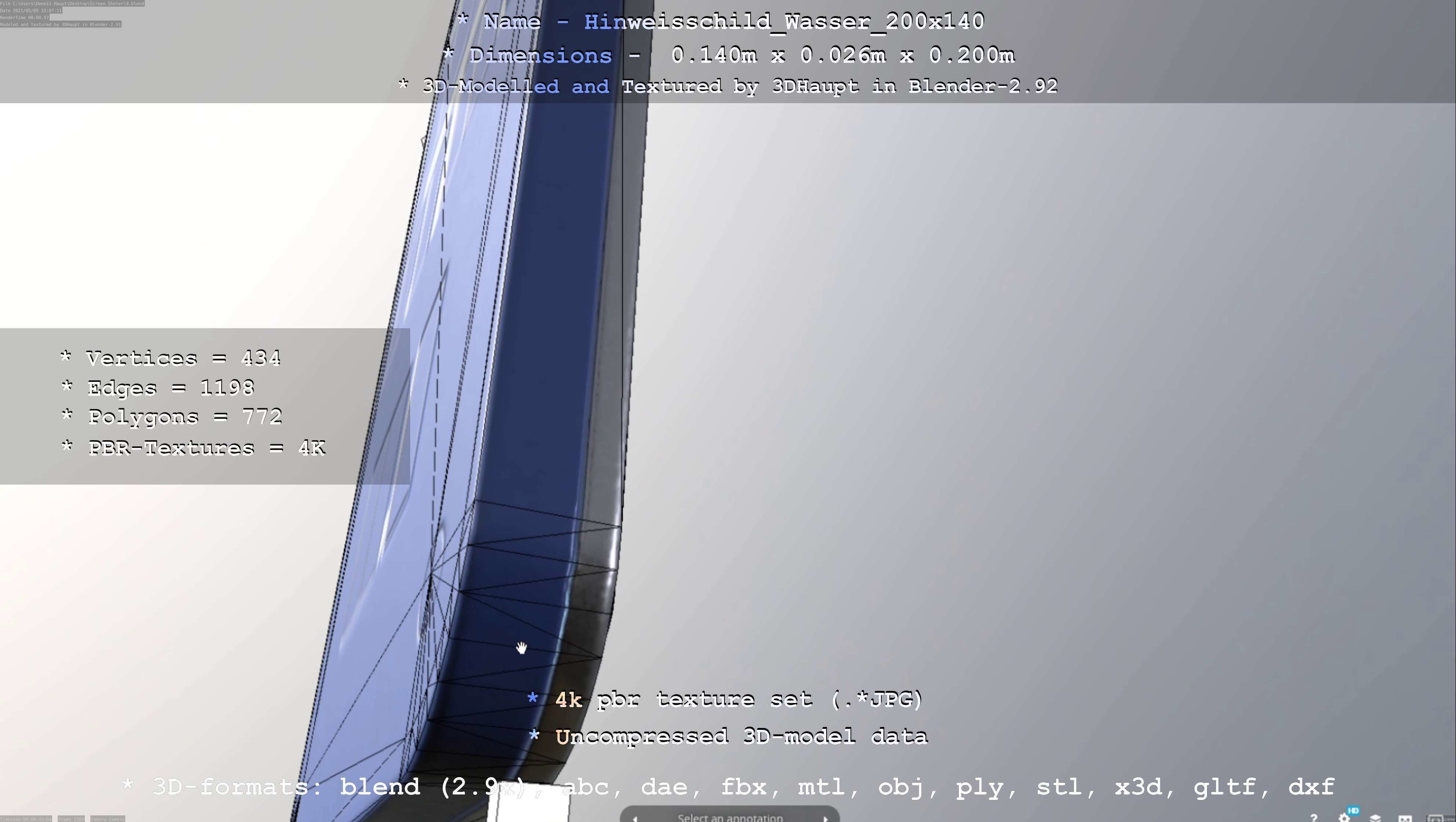 Hinweisschild Wasser 200x140mm Low-poly 3D model_7