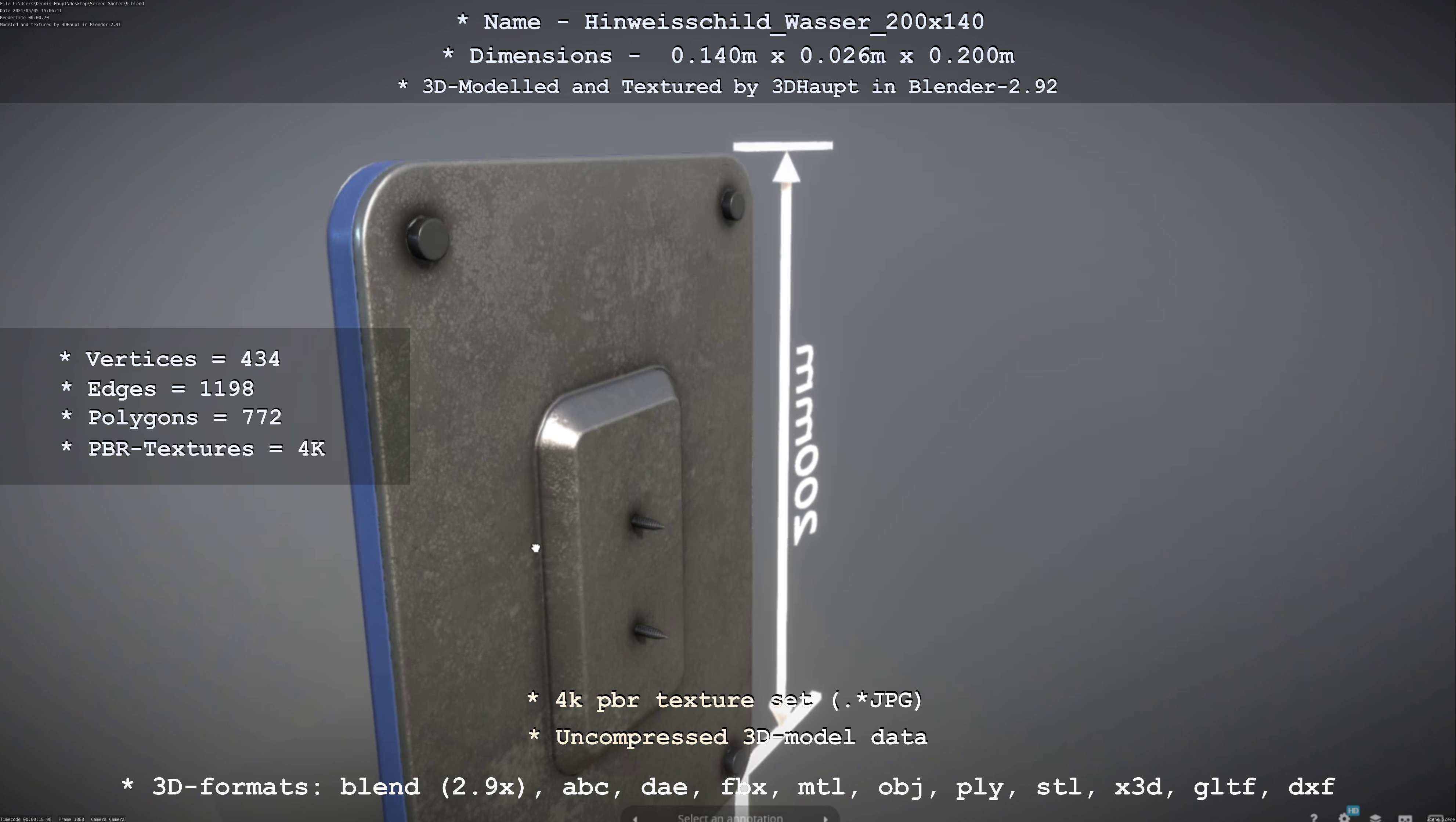 Hinweisschild Wasser 200x140mm Low-poly 3D model_98