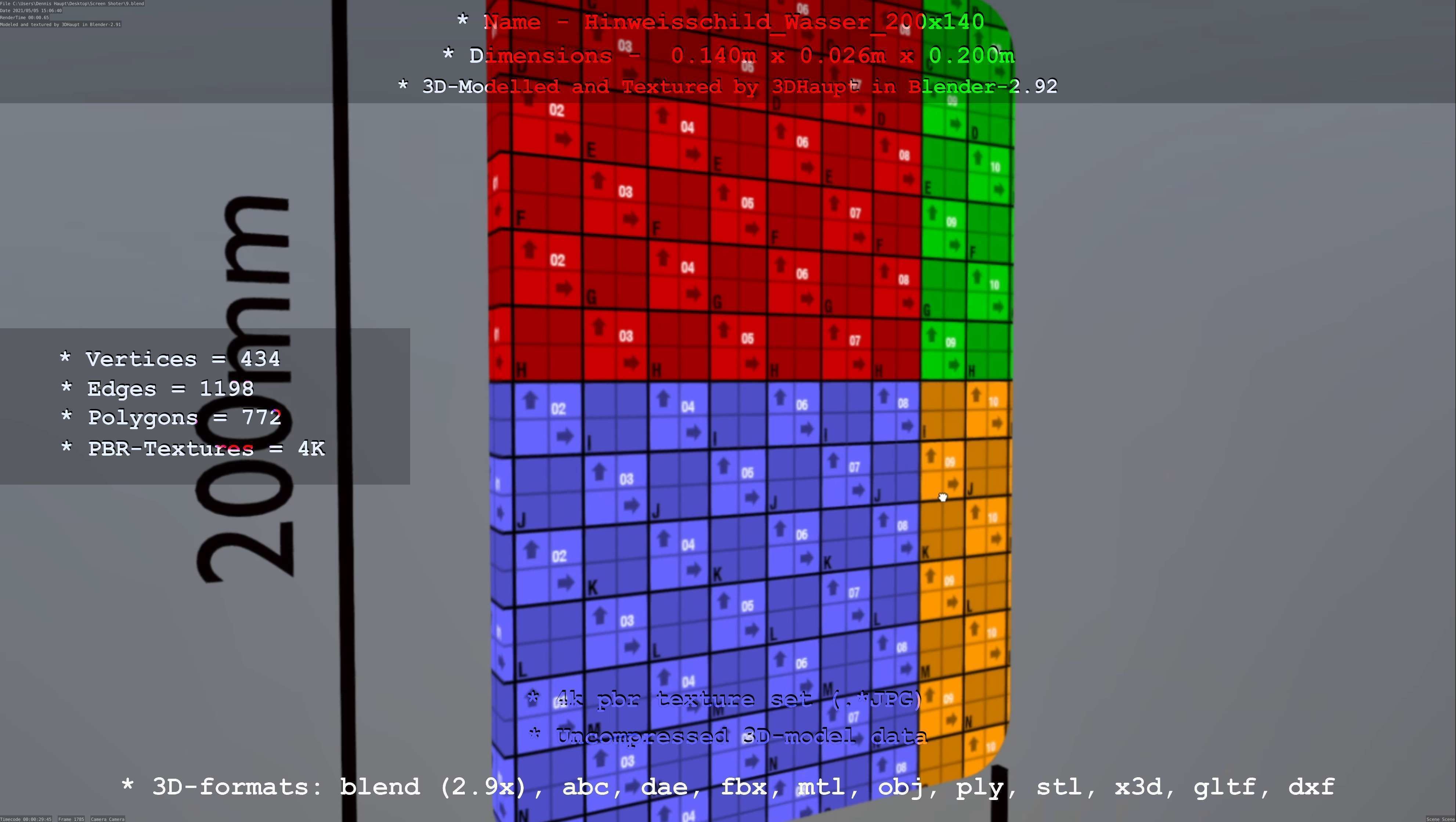 Hinweisschild Wasser 200x140mm Low-poly 3D model_84