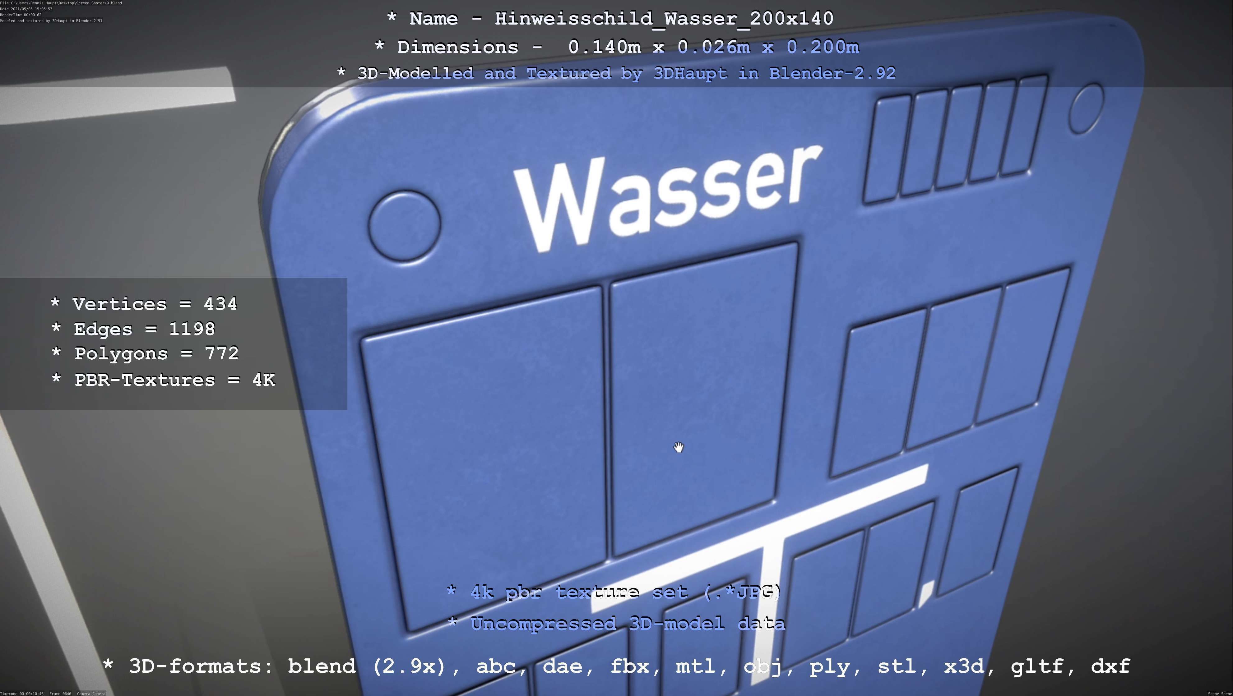 Hinweisschild Wasser 200x140mm Low-poly 3D model_82