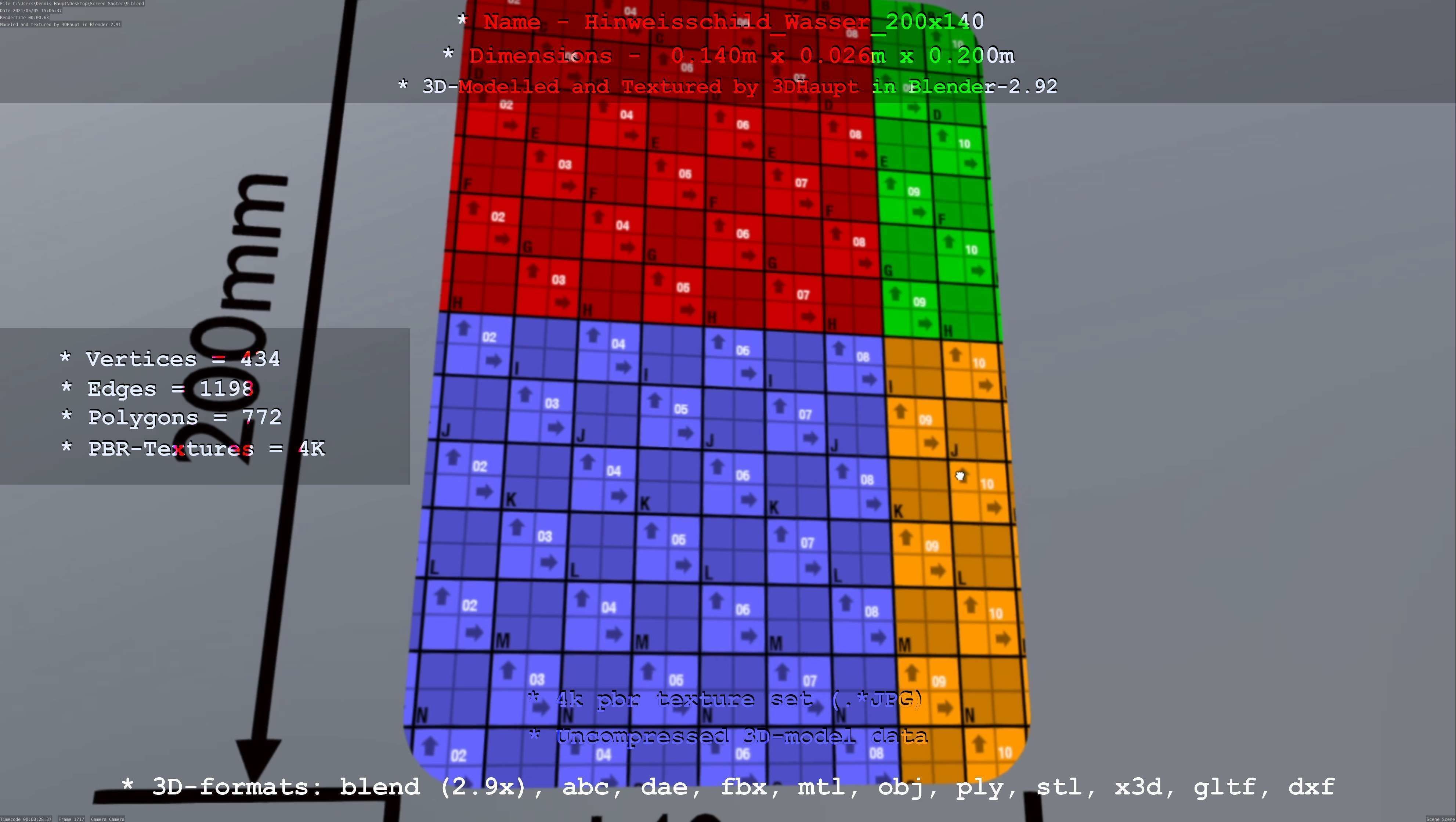 Hinweisschild Wasser 200x140mm Low-poly 3D model_40