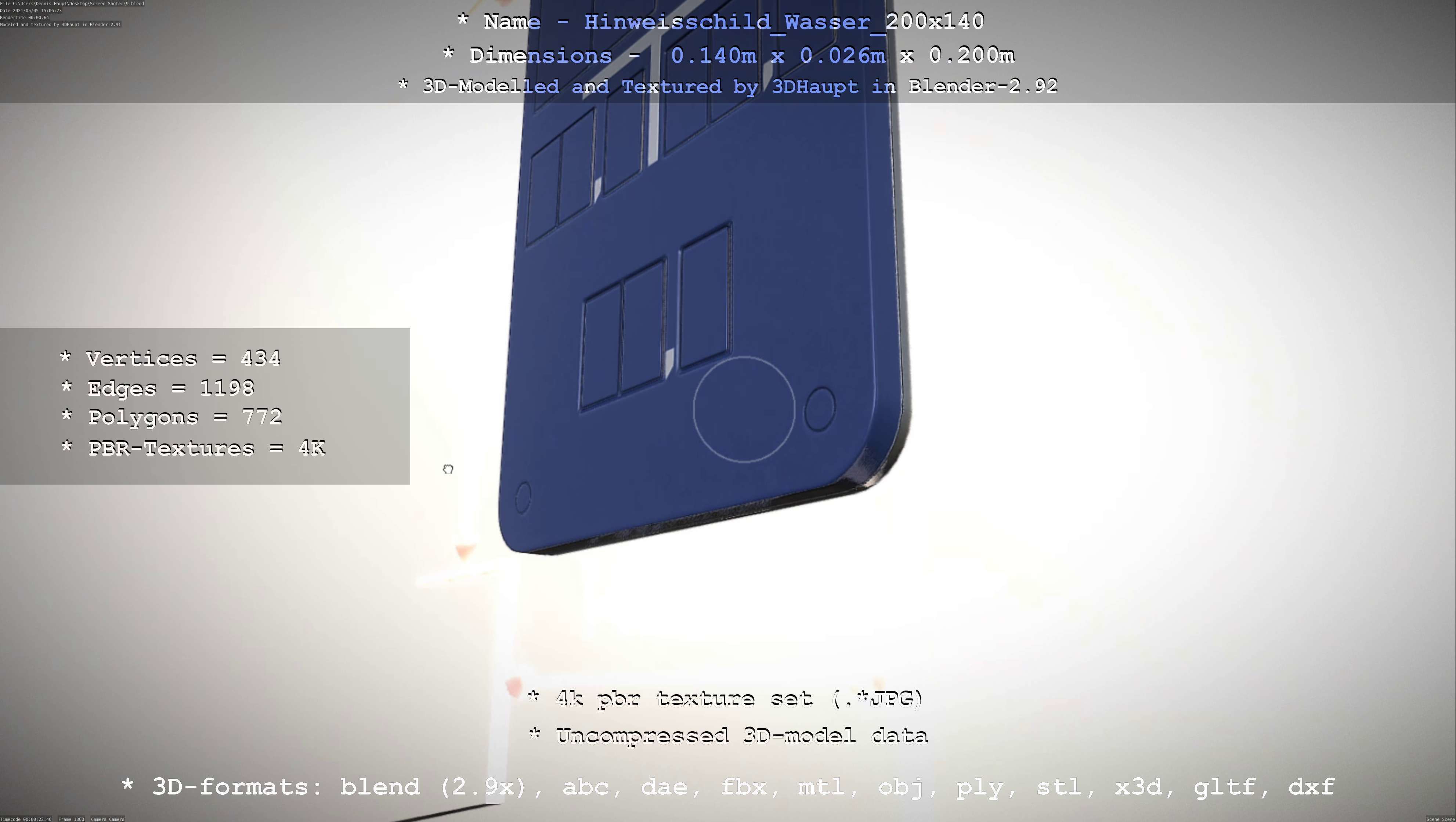 Hinweisschild Wasser 200x140mm Low-poly 3D model_107