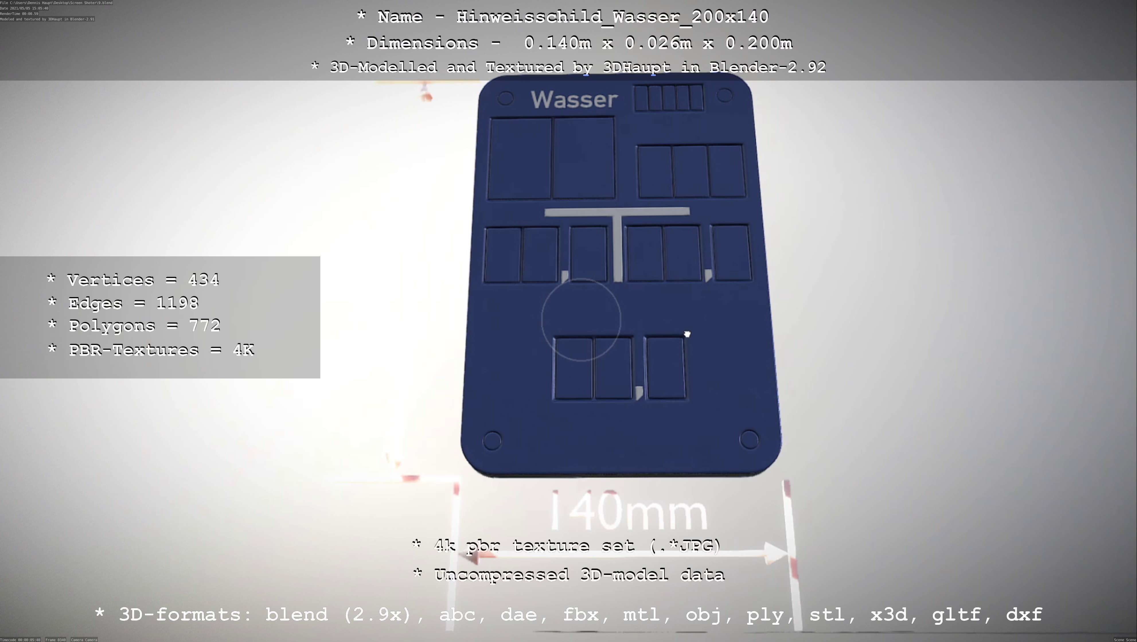 Hinweisschild Wasser 200x140mm Low-poly 3D model_72