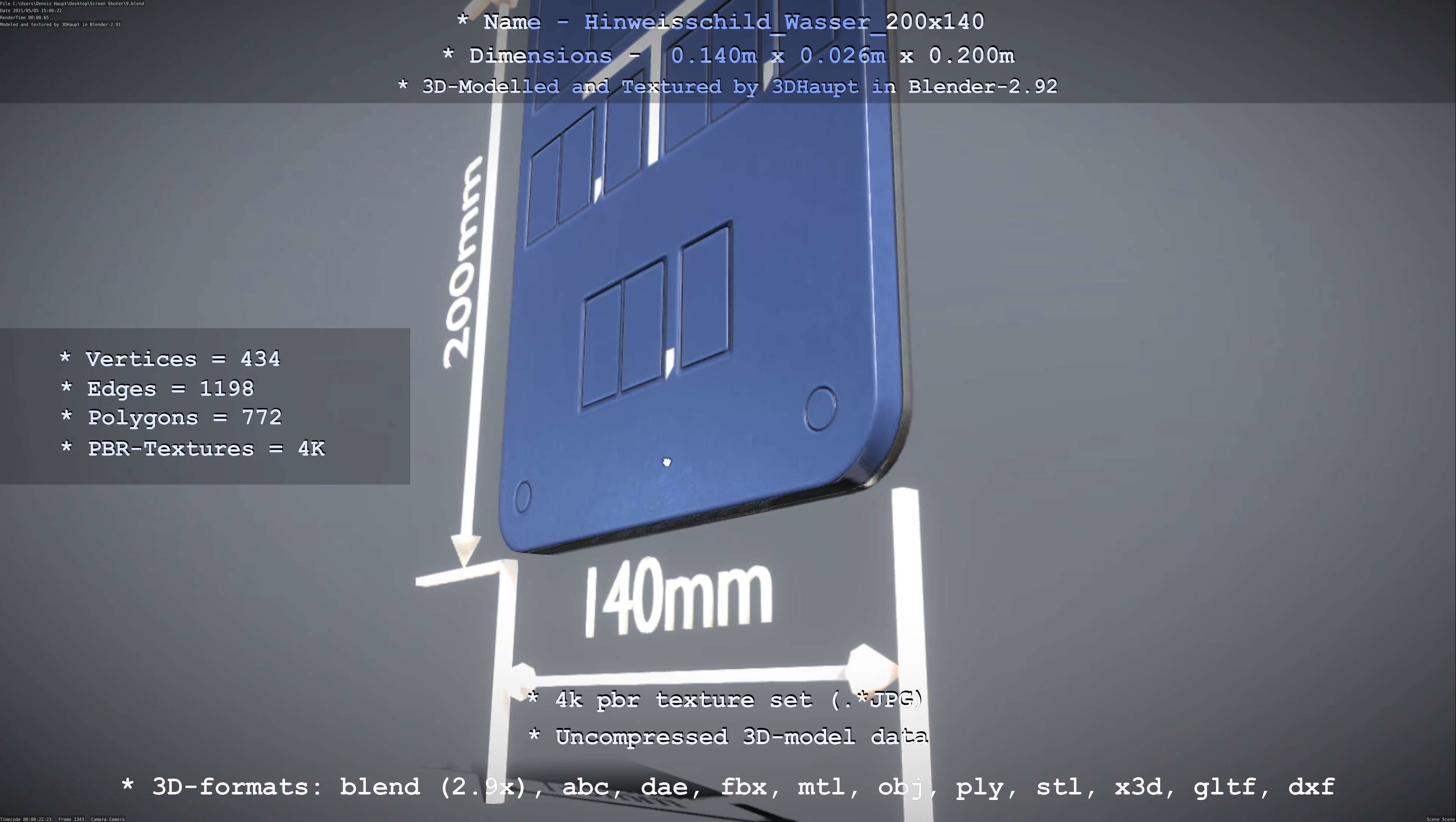 Hinweisschild Wasser 200x140mm Low-poly 3D model_105