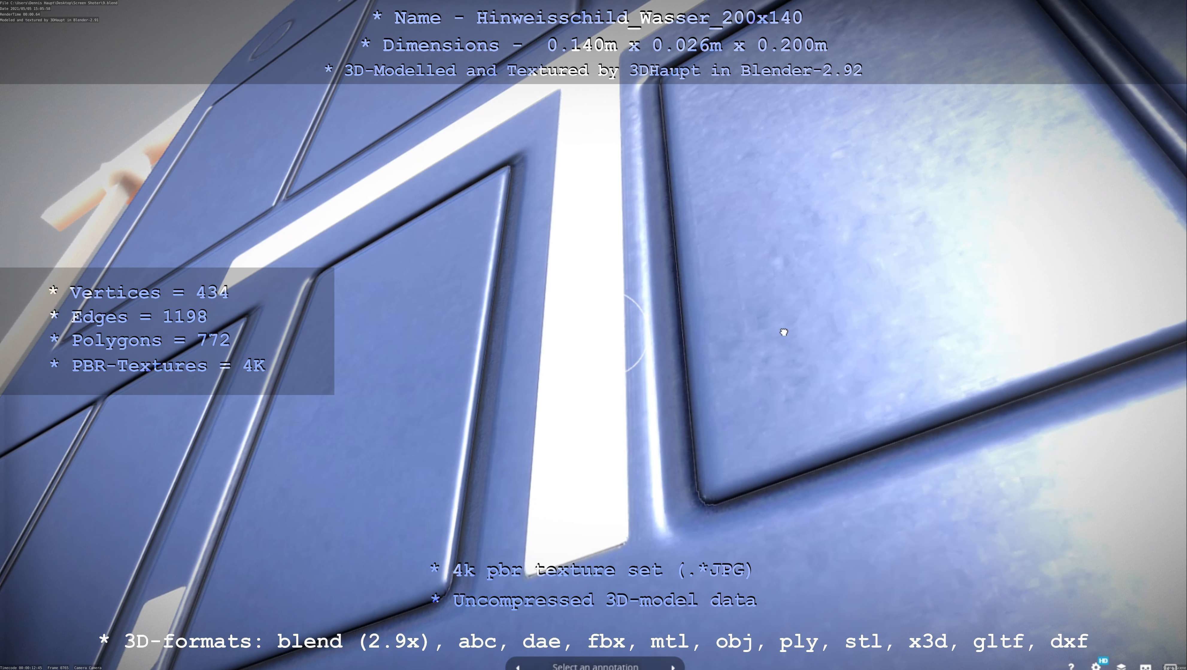 Hinweisschild Wasser 200x140mm Low-poly 3D model_88