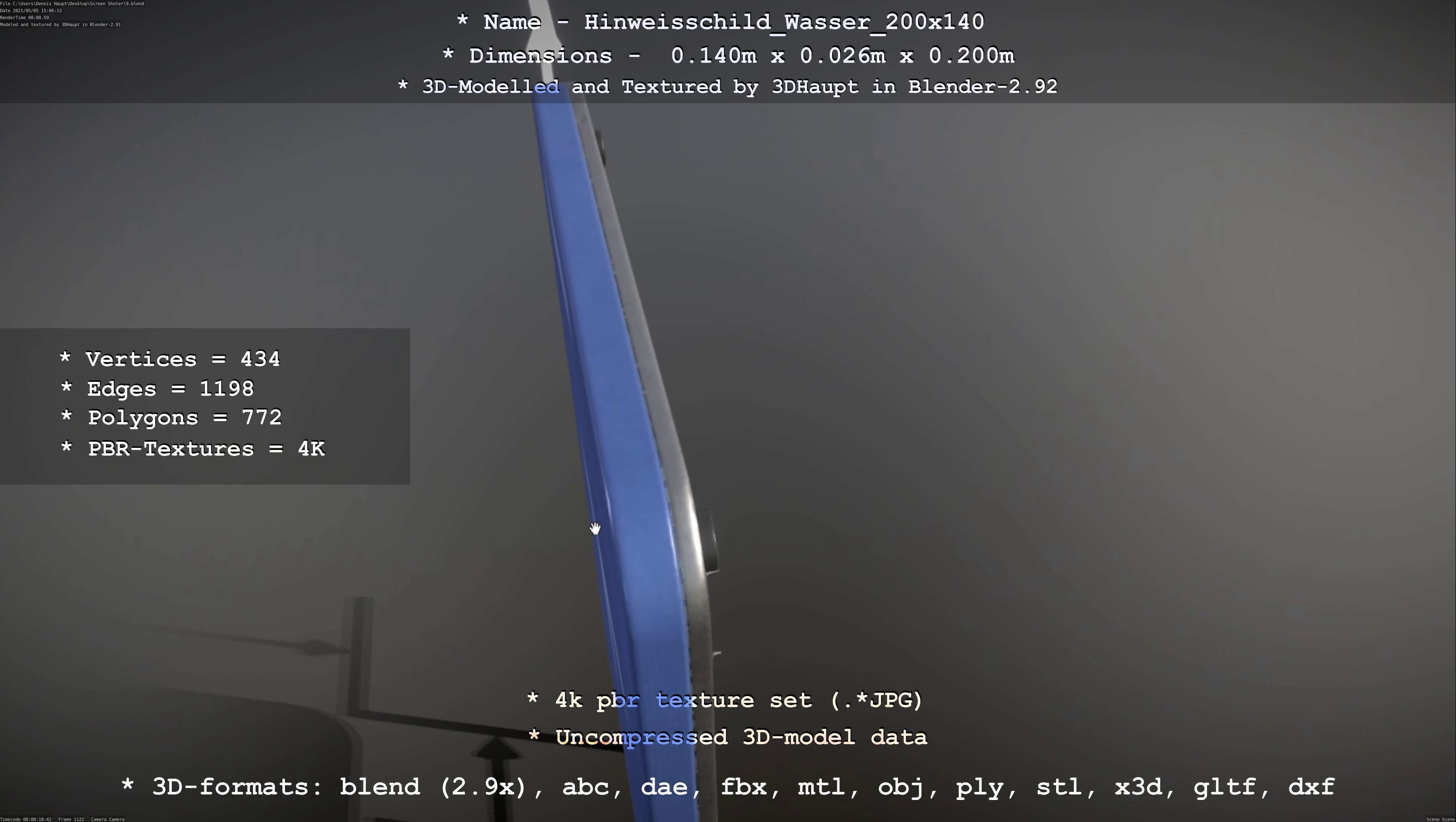 Hinweisschild Wasser 200x140mm Low-poly 3D model_100