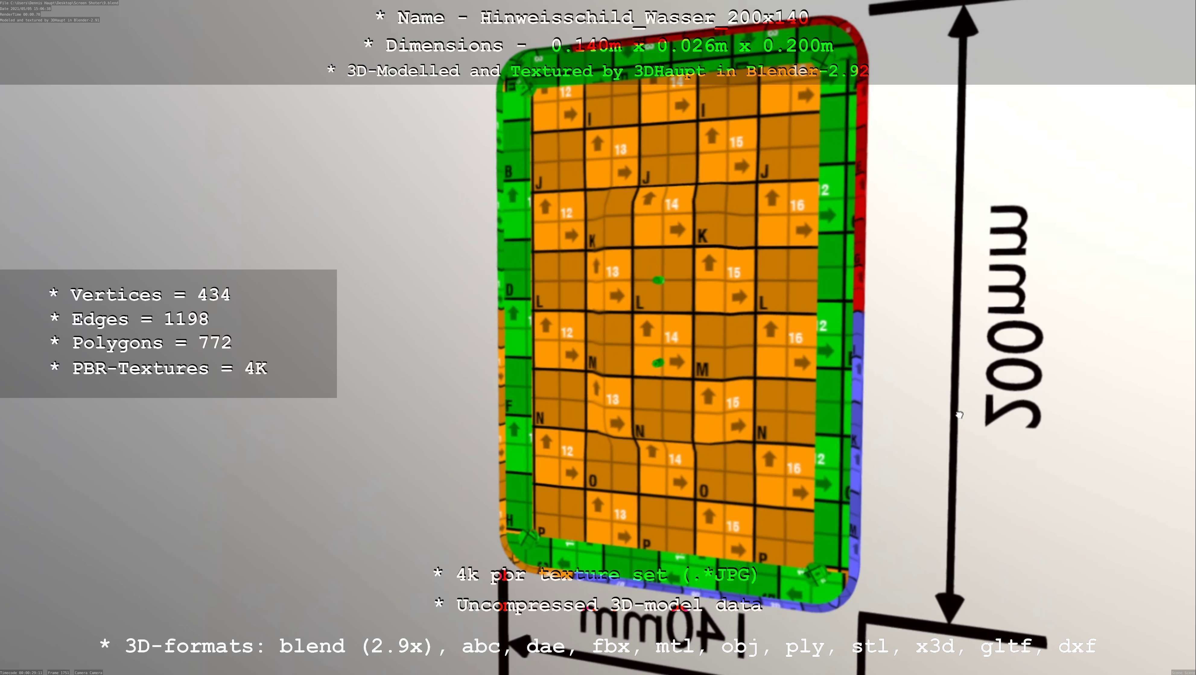 Hinweisschild Wasser 200x140mm Low-poly 3D model_62