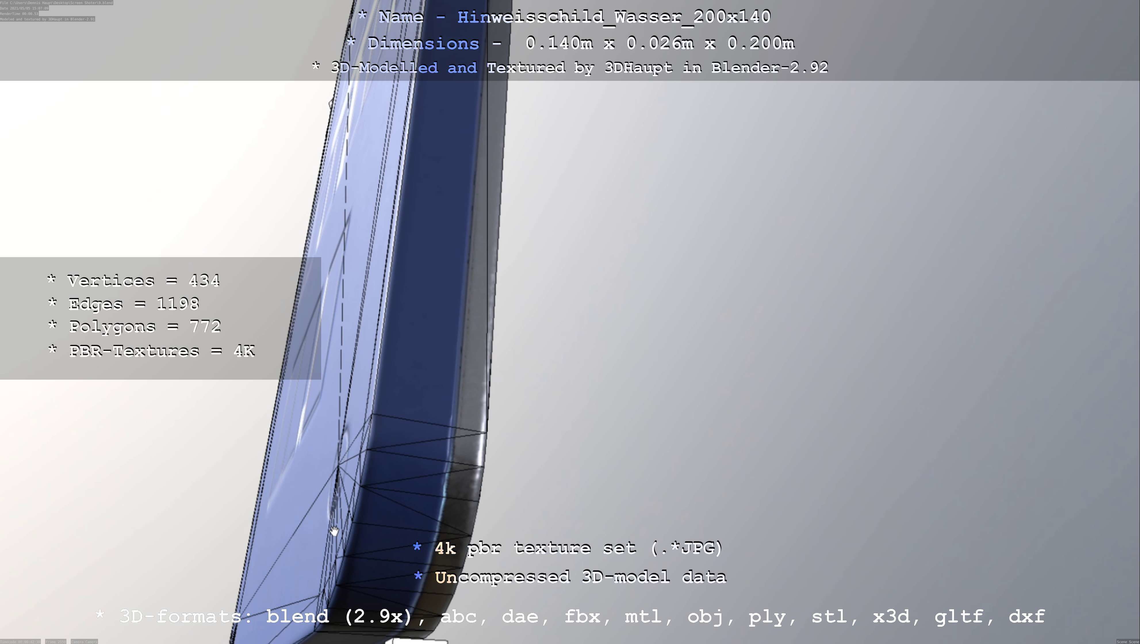 Hinweisschild Wasser 200x140mm Low-poly 3D model_49