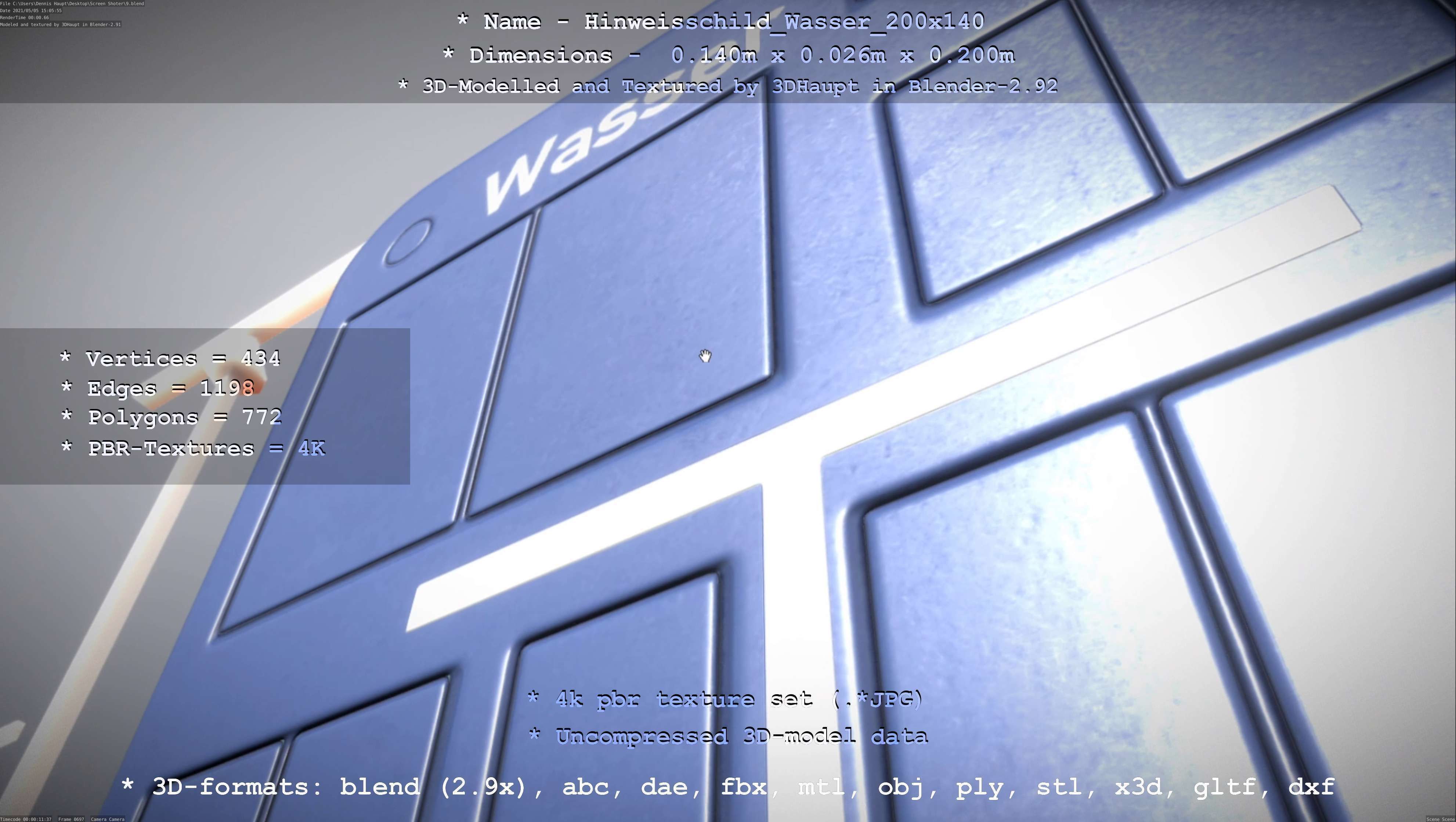 Hinweisschild Wasser 200x140mm Low-poly 3D model_23