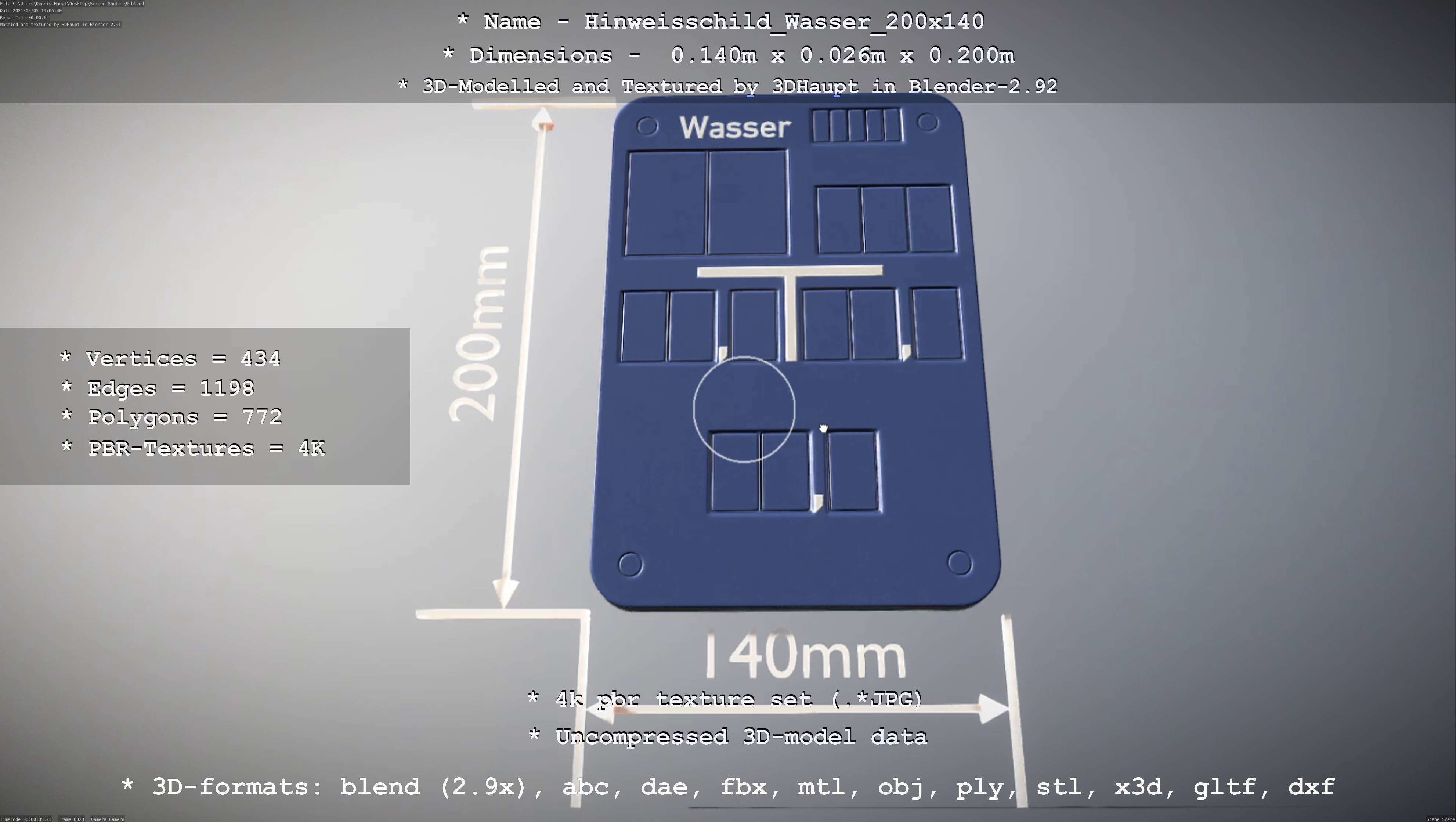 Hinweisschild Wasser 200x140mm Low-poly 3D model_71