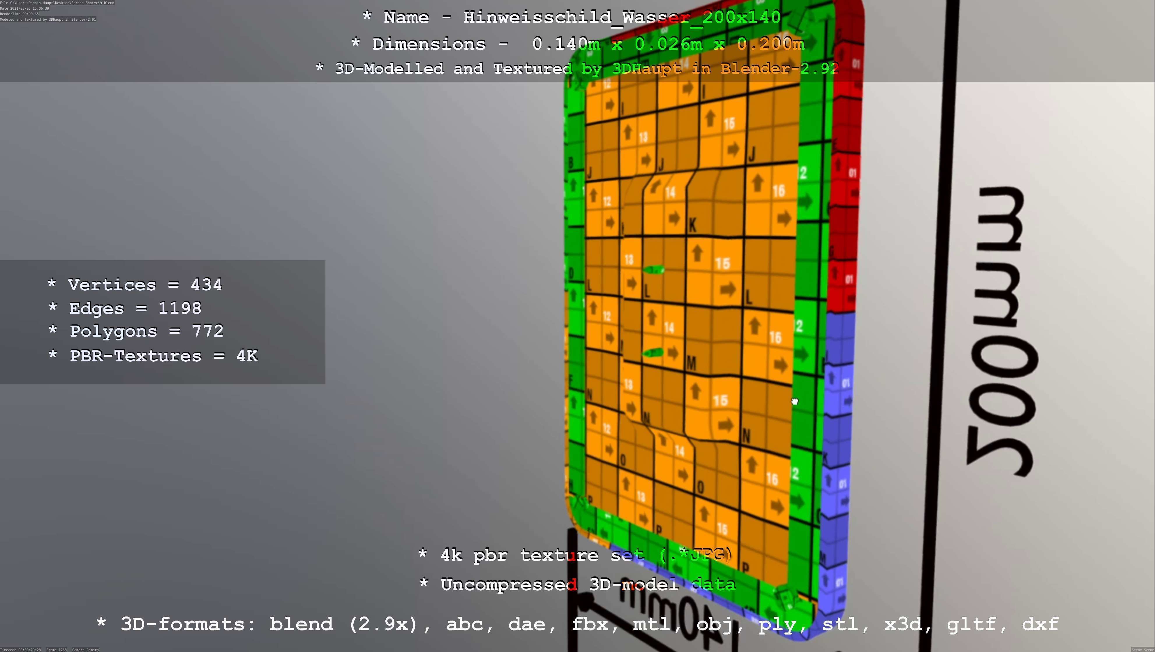 Hinweisschild Wasser 200x140mm Low-poly 3D model_73