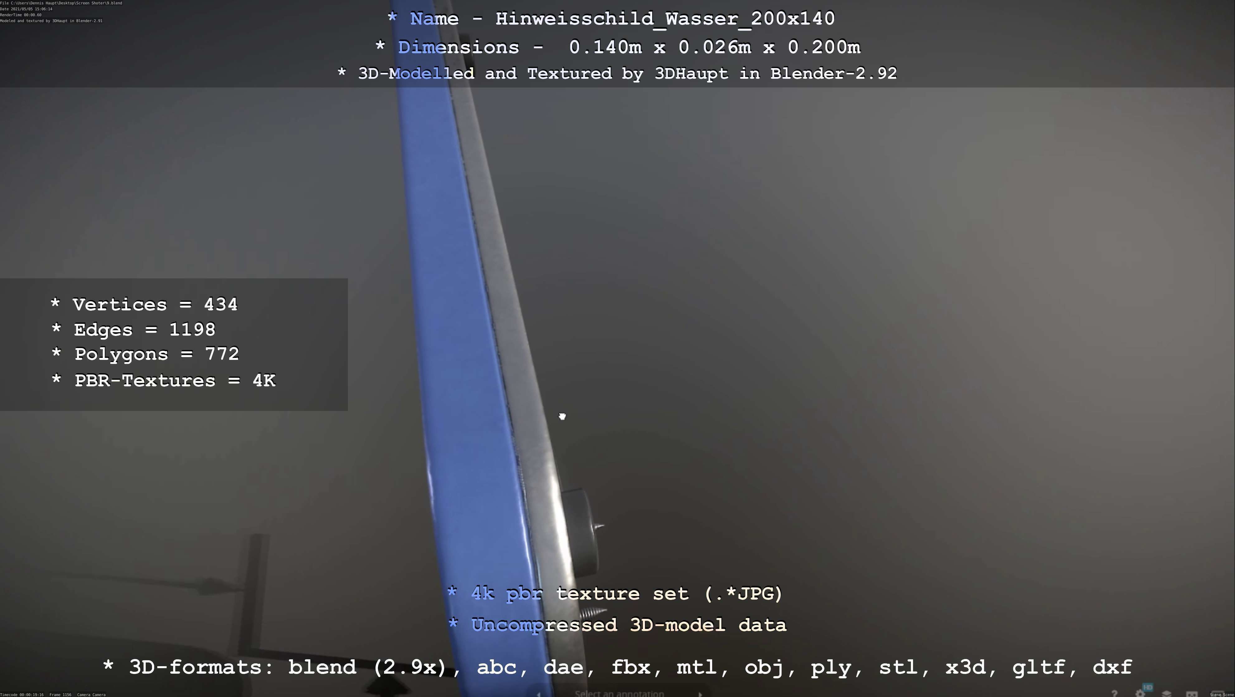 Hinweisschild Wasser 200x140mm Low-poly 3D model_102