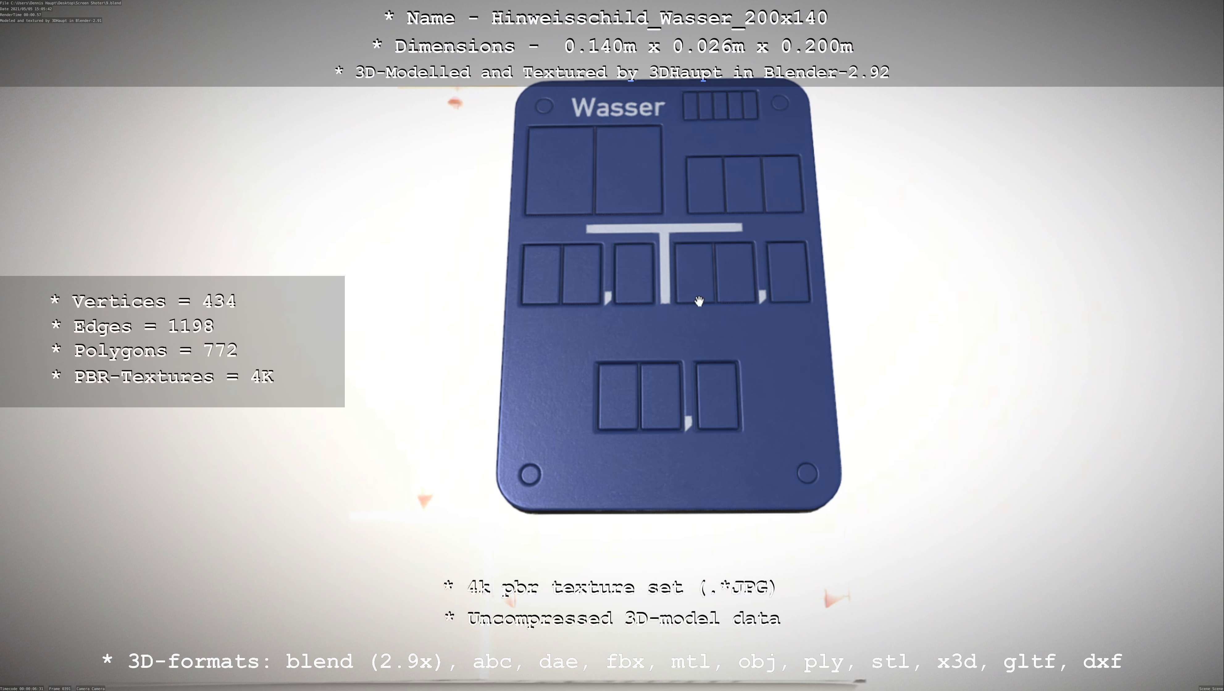 Hinweisschild Wasser 200x140mm Low-poly 3D model_76