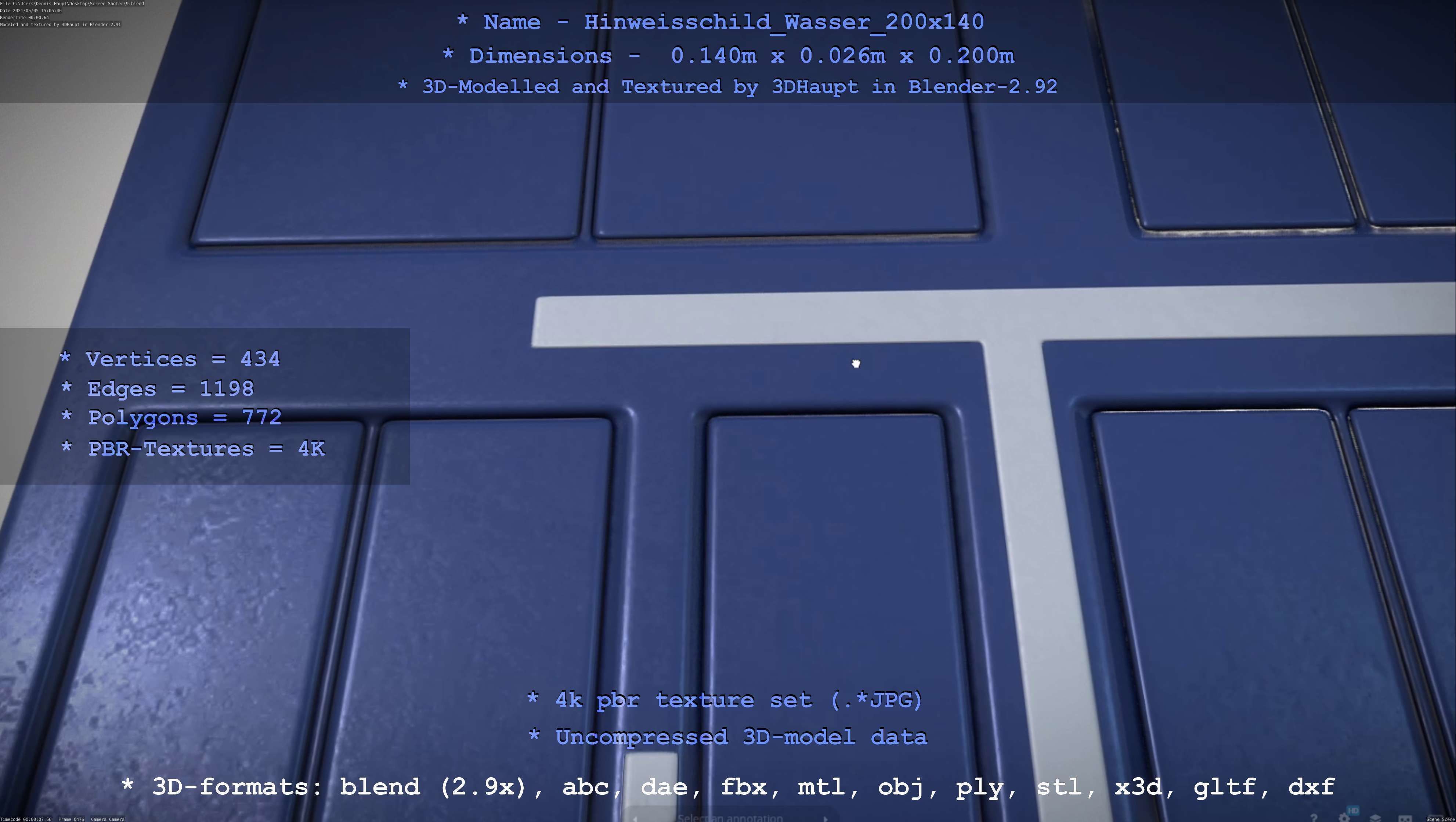 Hinweisschild Wasser 200x140mm Low-poly 3D model_80