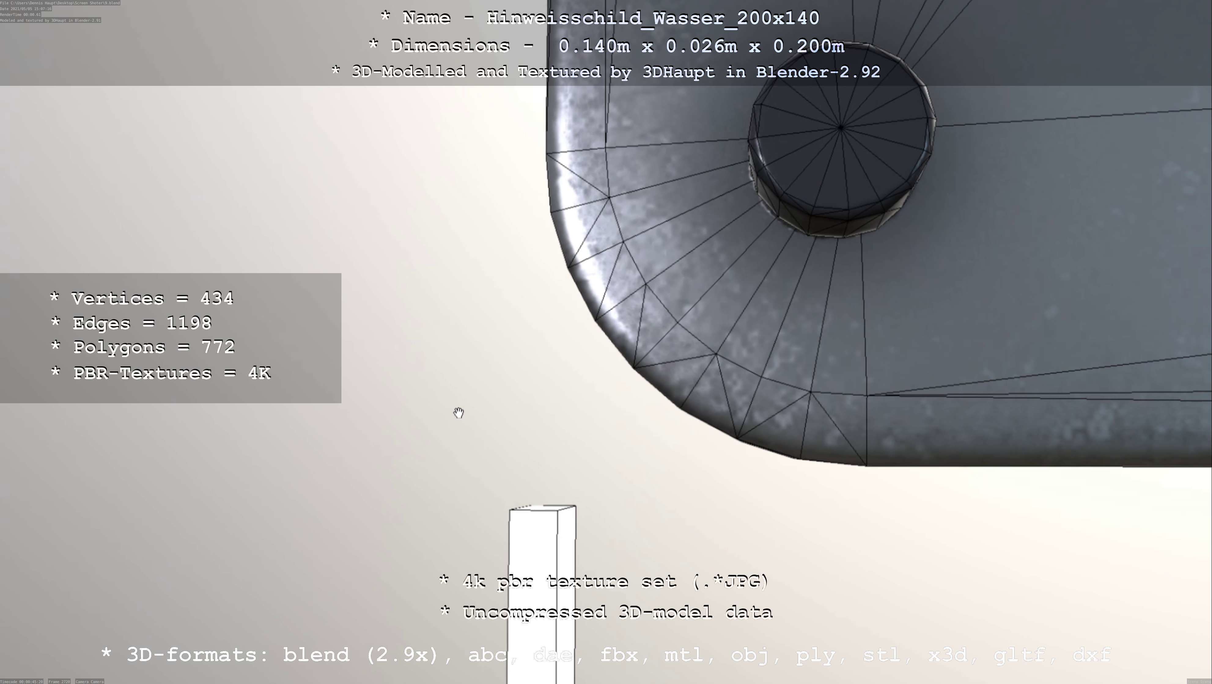 Hinweisschild Wasser 200x140mm Low-poly 3D model_58