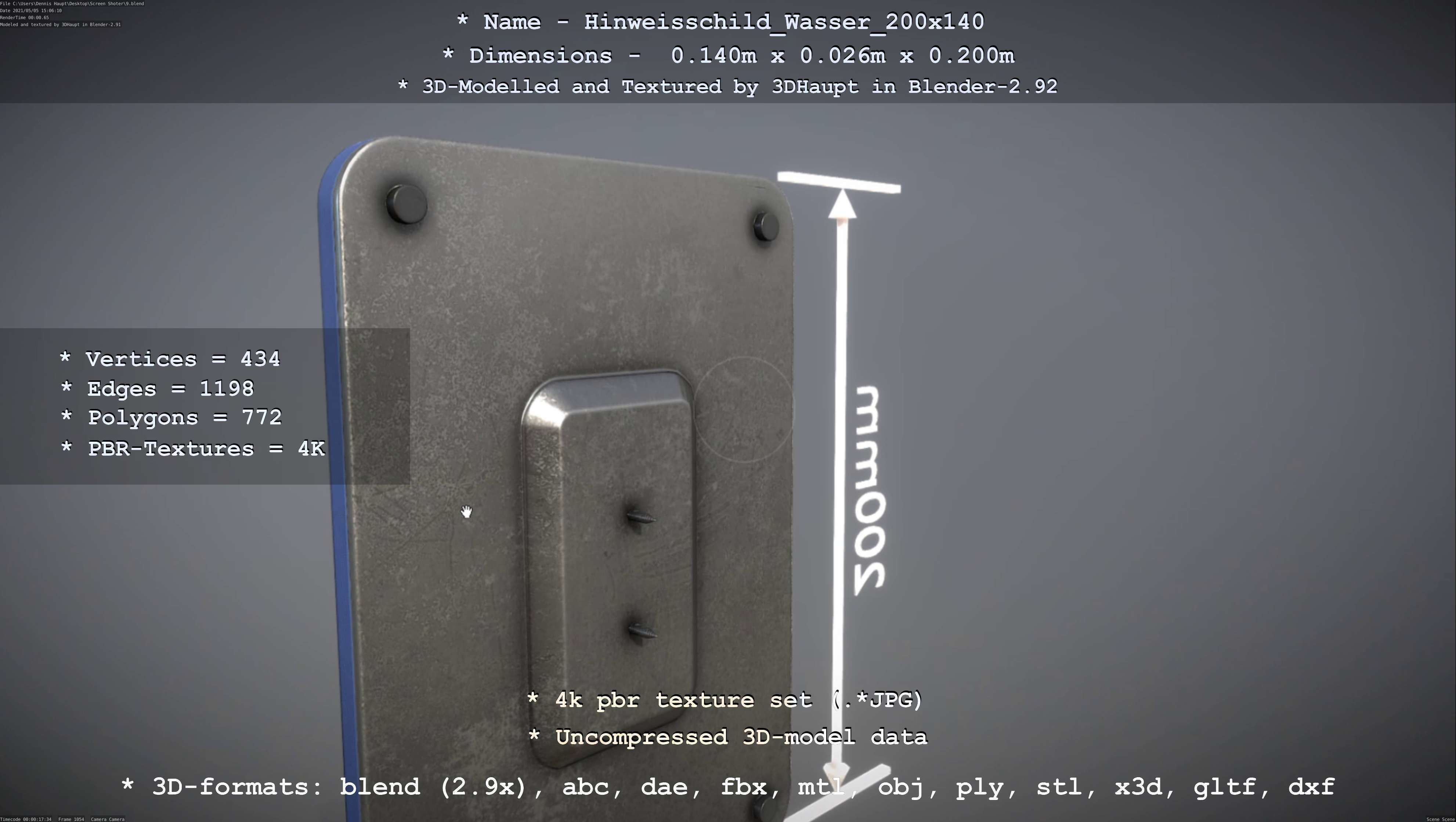 Hinweisschild Wasser 200x140mm Low-poly 3D model_96