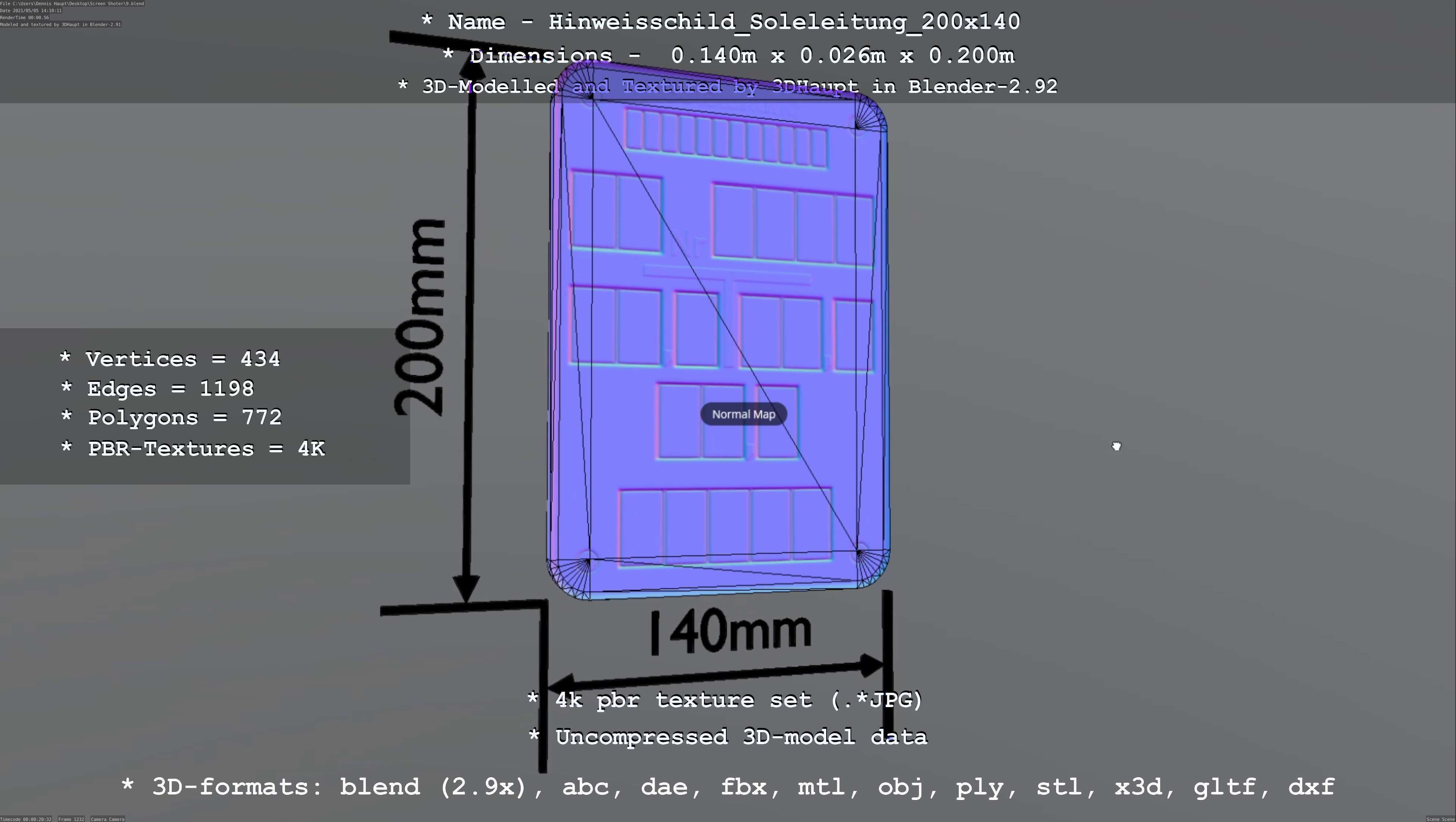 SoleleitungHinweisschild Soleleitung 200x140mm Low-poly 3D model_113