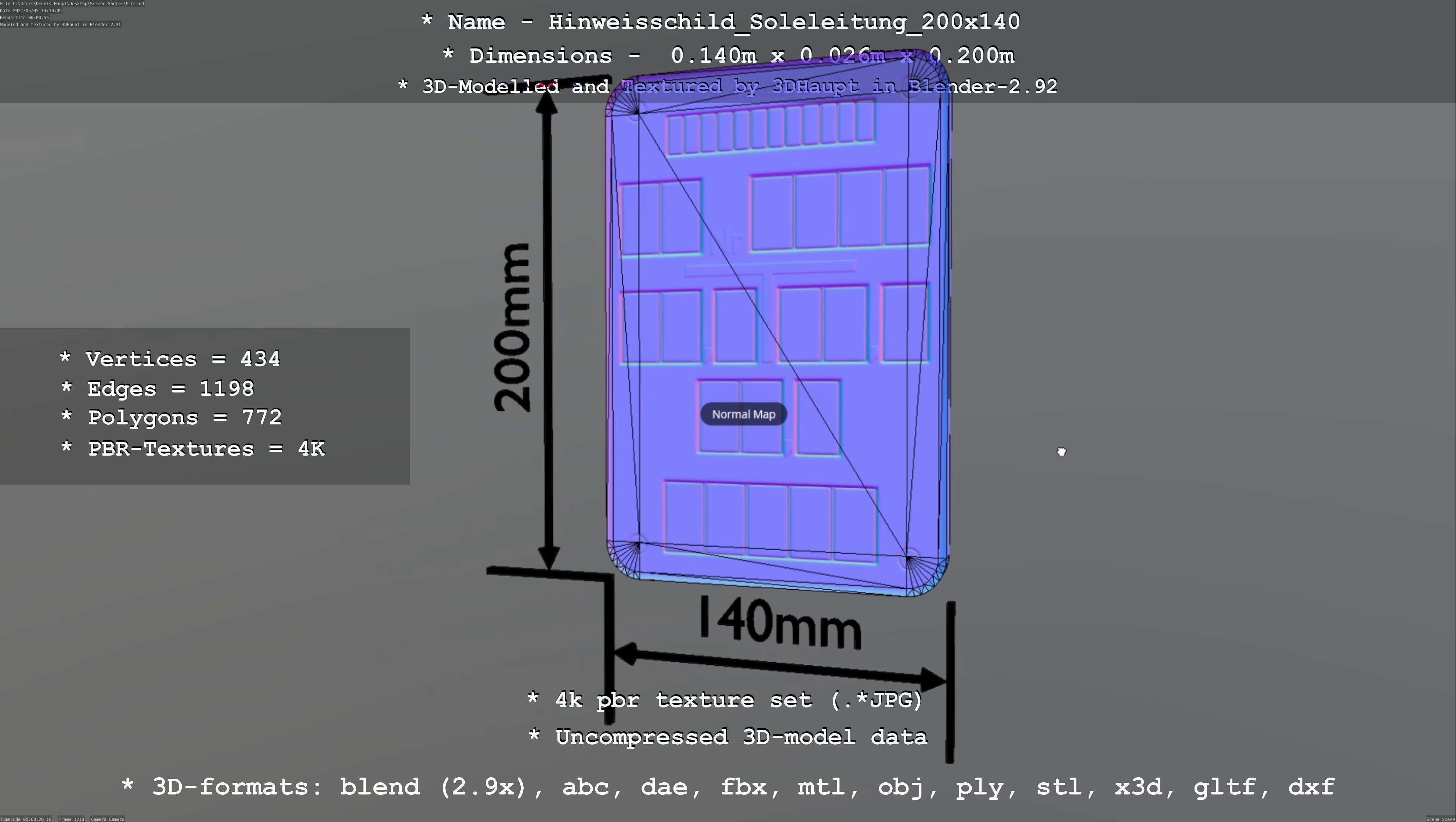 SoleleitungHinweisschild Soleleitung 200x140mm Low-poly 3D model_111