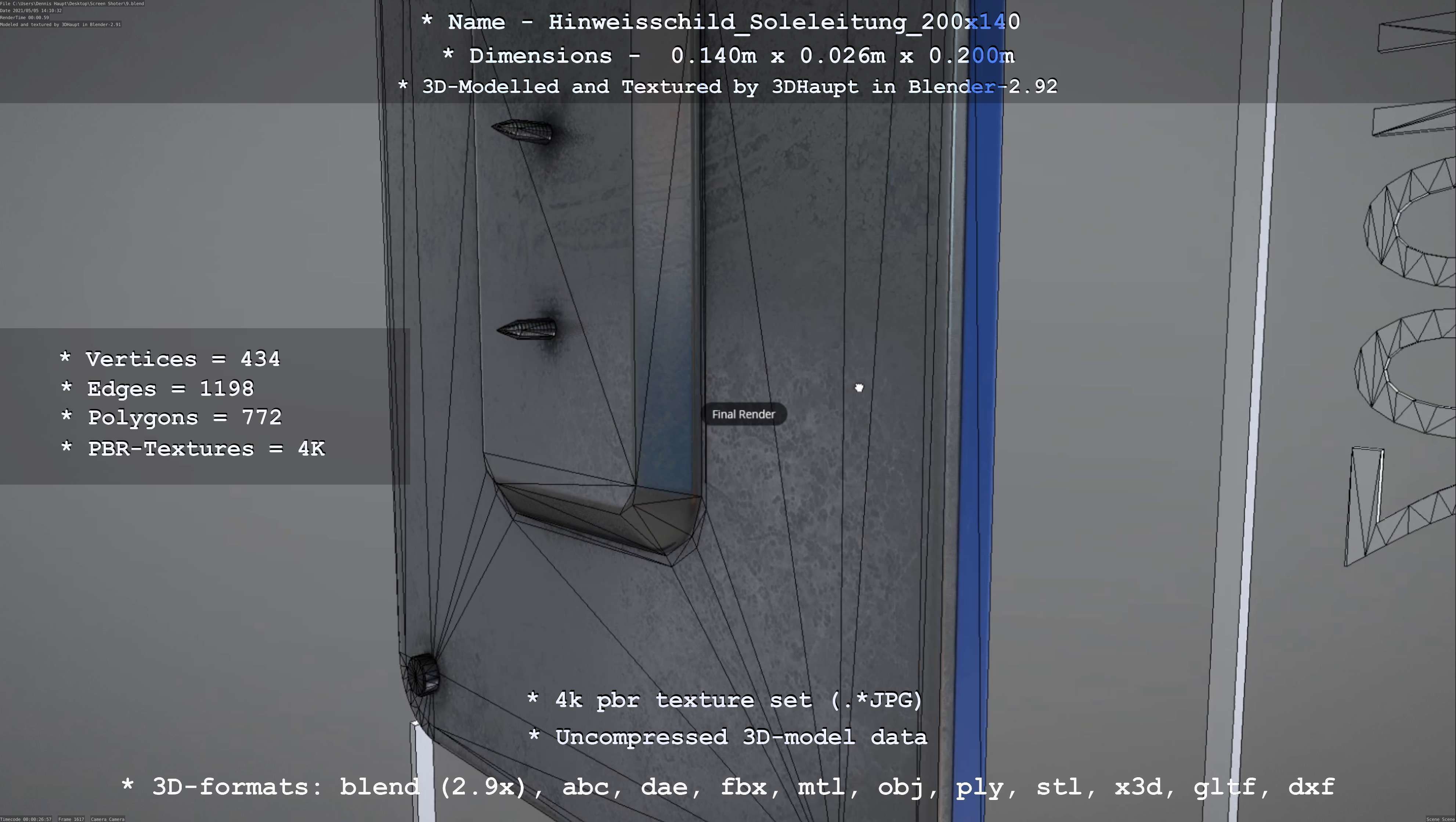 SoleleitungHinweisschild Soleleitung 200x140mm Low-poly 3D model_120