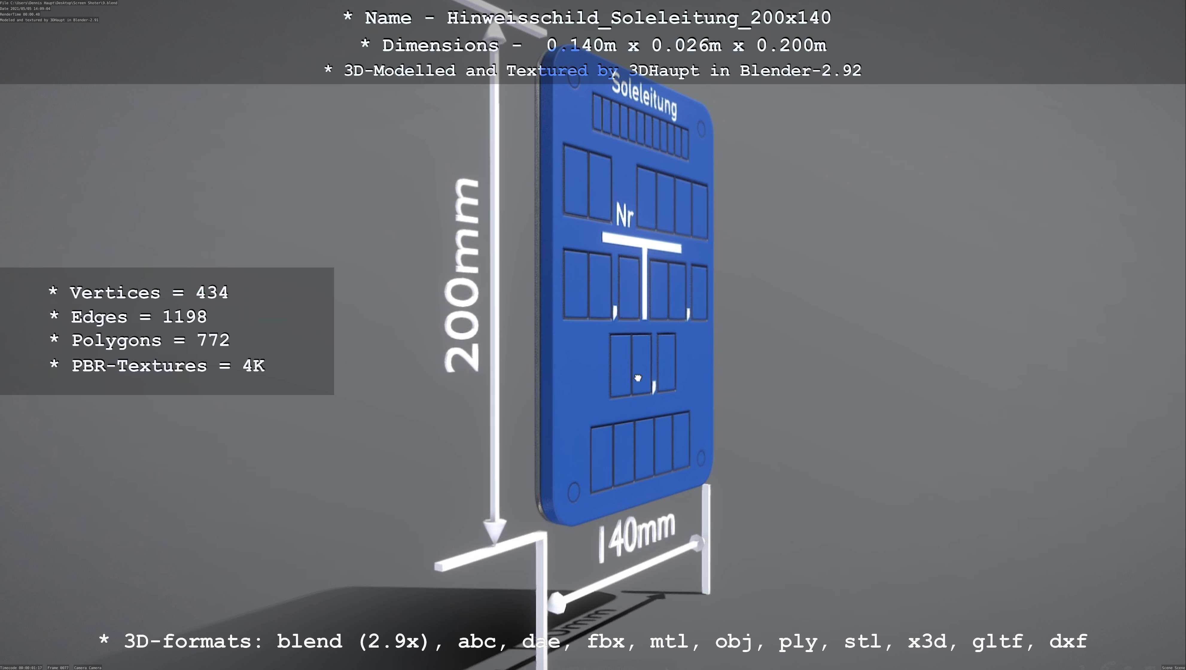 SoleleitungHinweisschild Soleleitung 200x140mm Low-poly 3D model_15