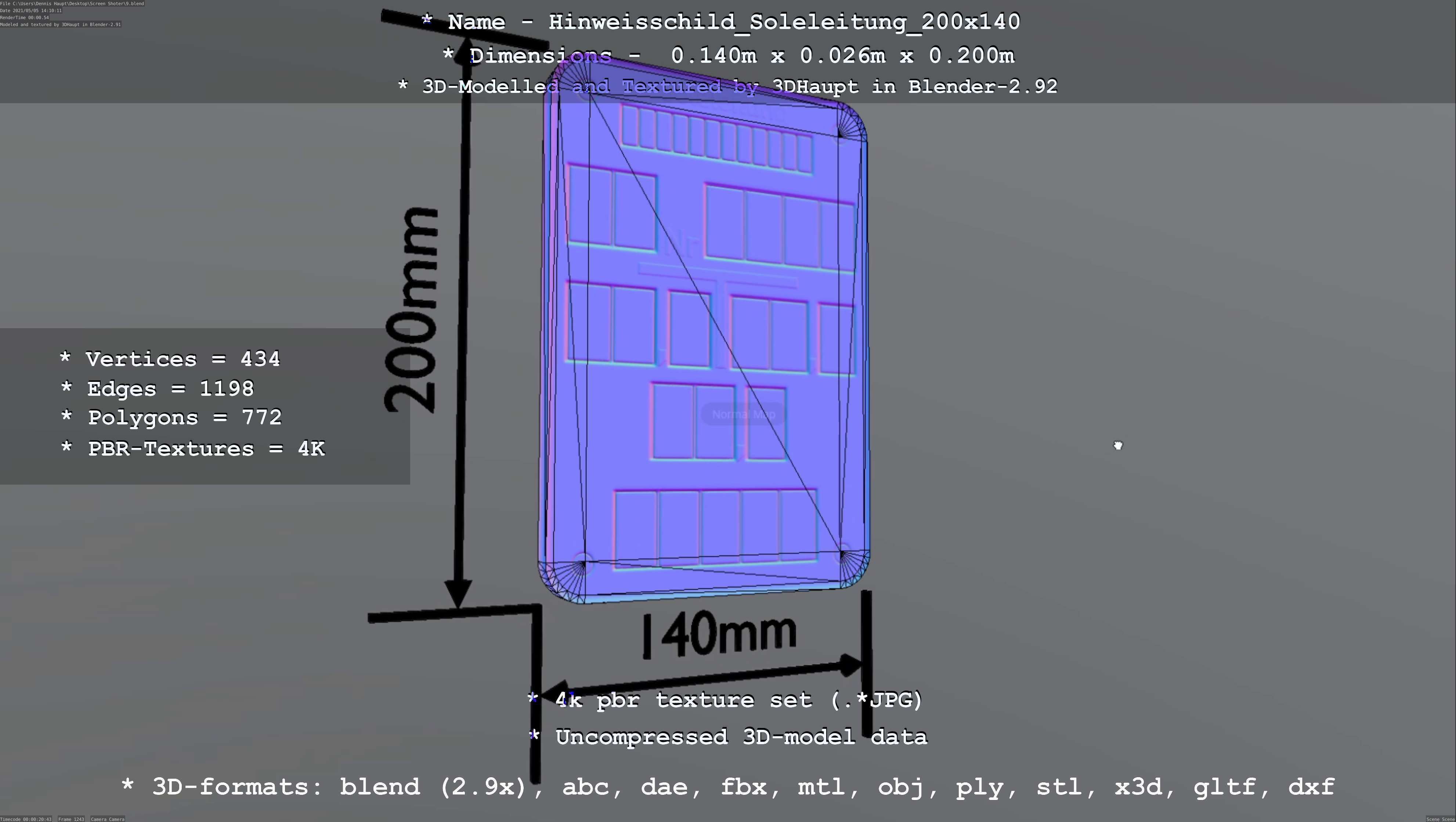 SoleleitungHinweisschild Soleleitung 200x140mm Low-poly 3D model_123