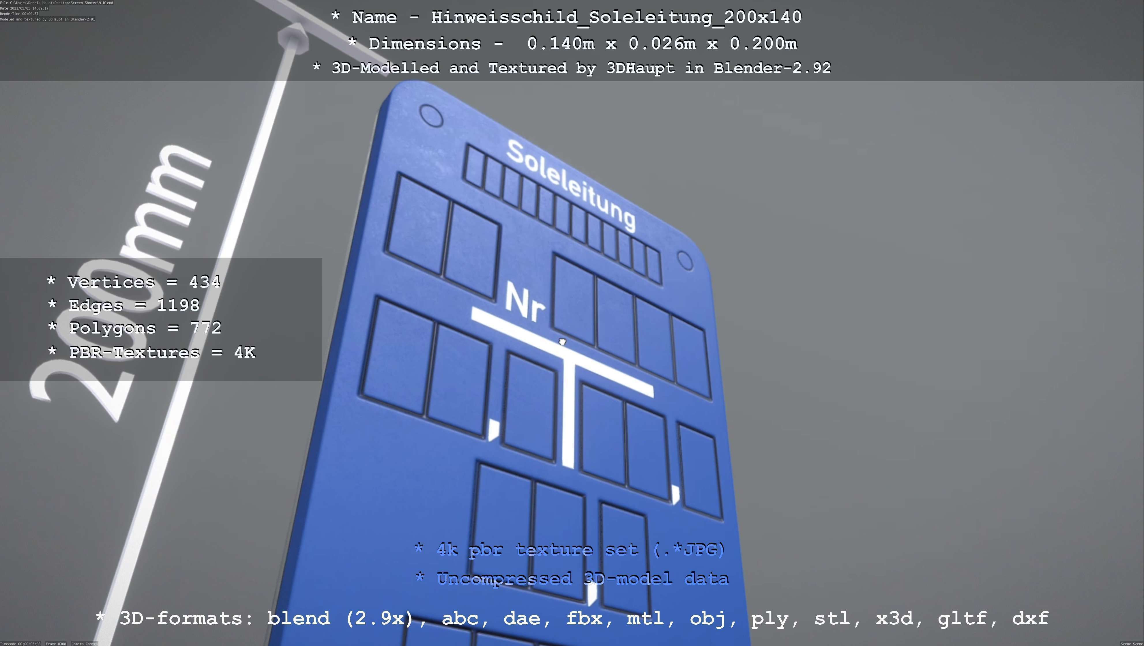 SoleleitungHinweisschild Soleleitung 200x140mm Low-poly 3D model_3