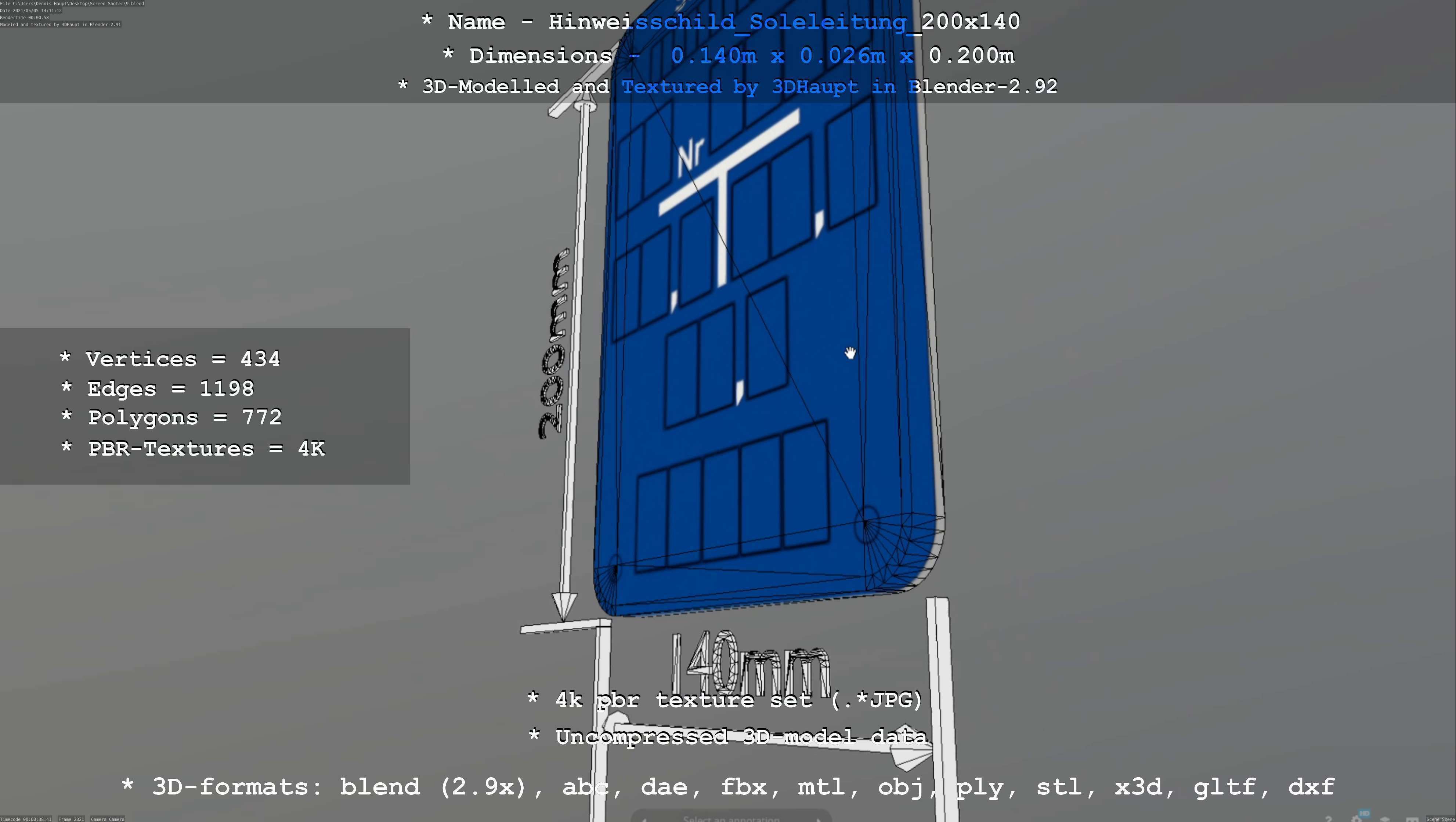 SoleleitungHinweisschild Soleleitung 200x140mm Low-poly 3D model_34