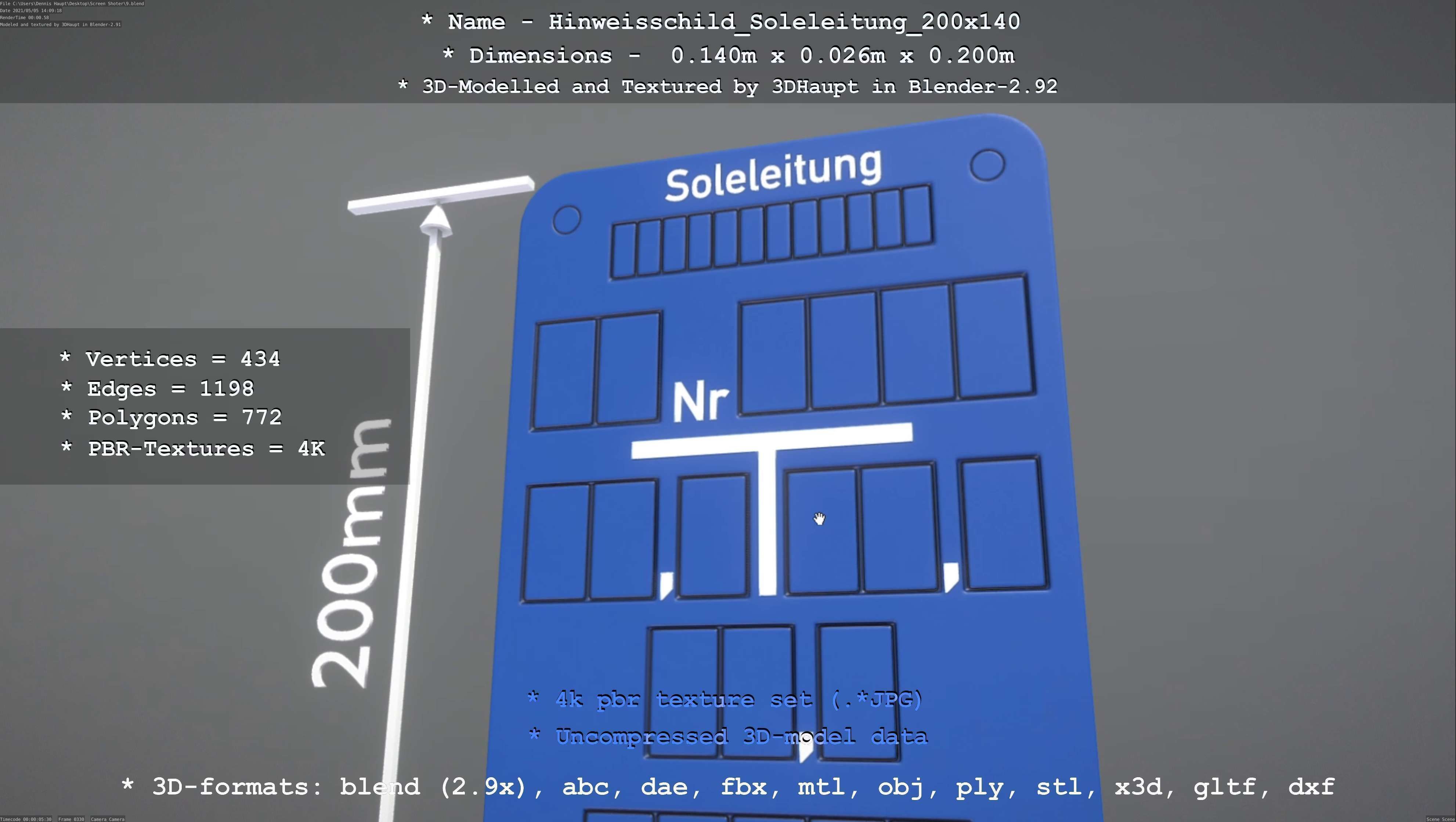 SoleleitungHinweisschild Soleleitung 200x140mm Low-poly 3D model_67