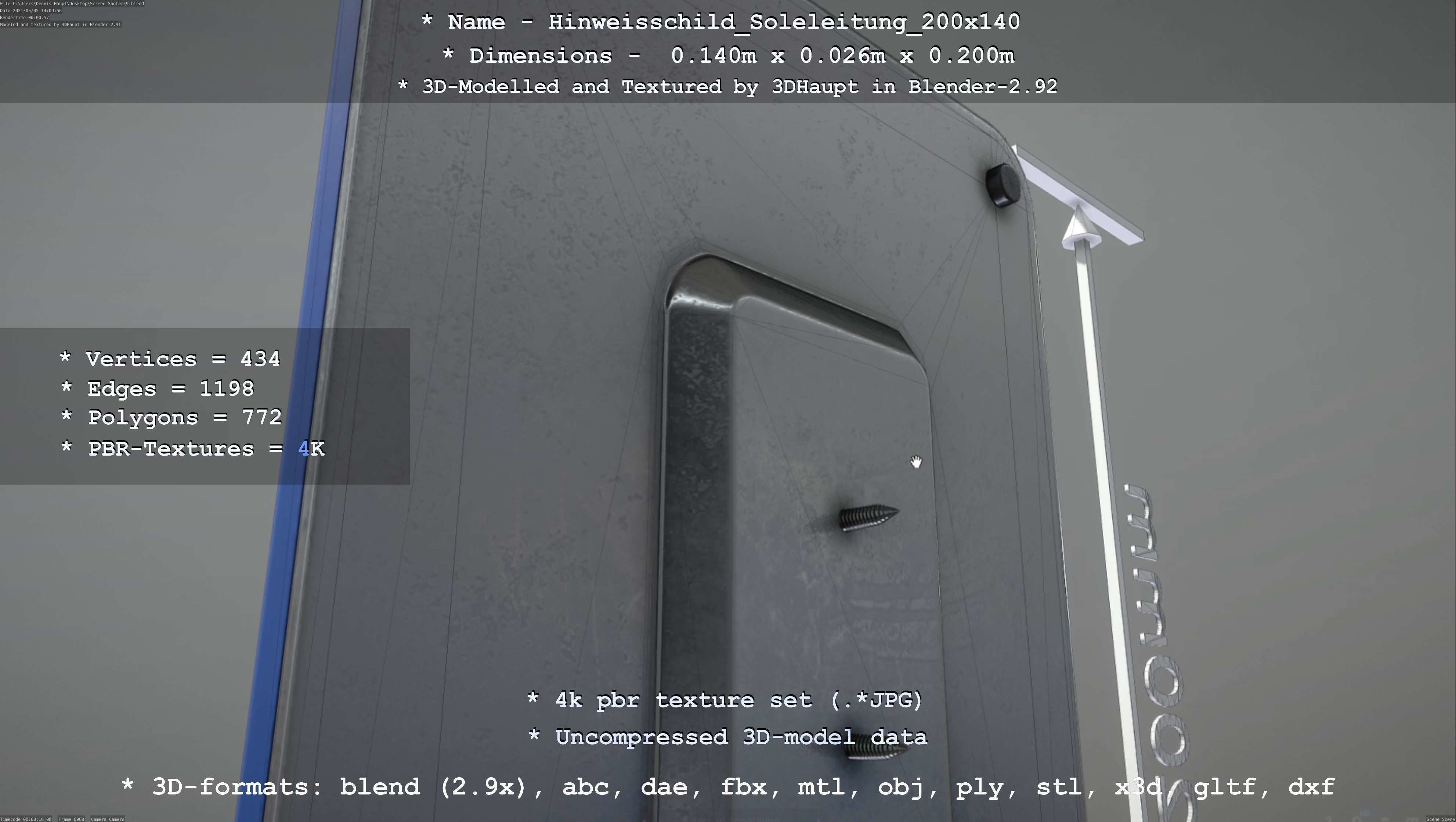 SoleleitungHinweisschild Soleleitung 200x140mm Low-poly 3D model_93
