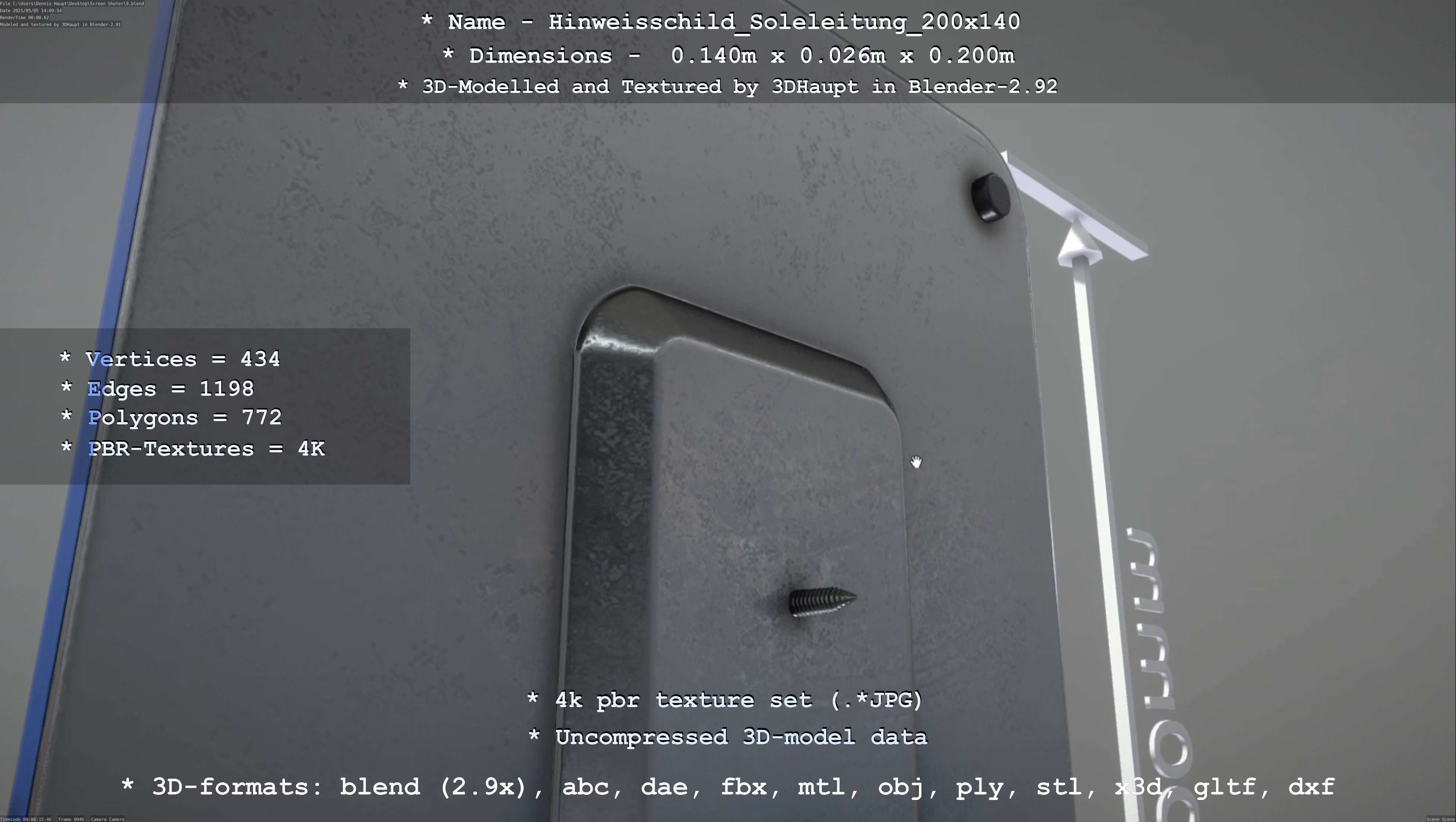 SoleleitungHinweisschild Soleleitung 200x140mm Low-poly 3D model_91