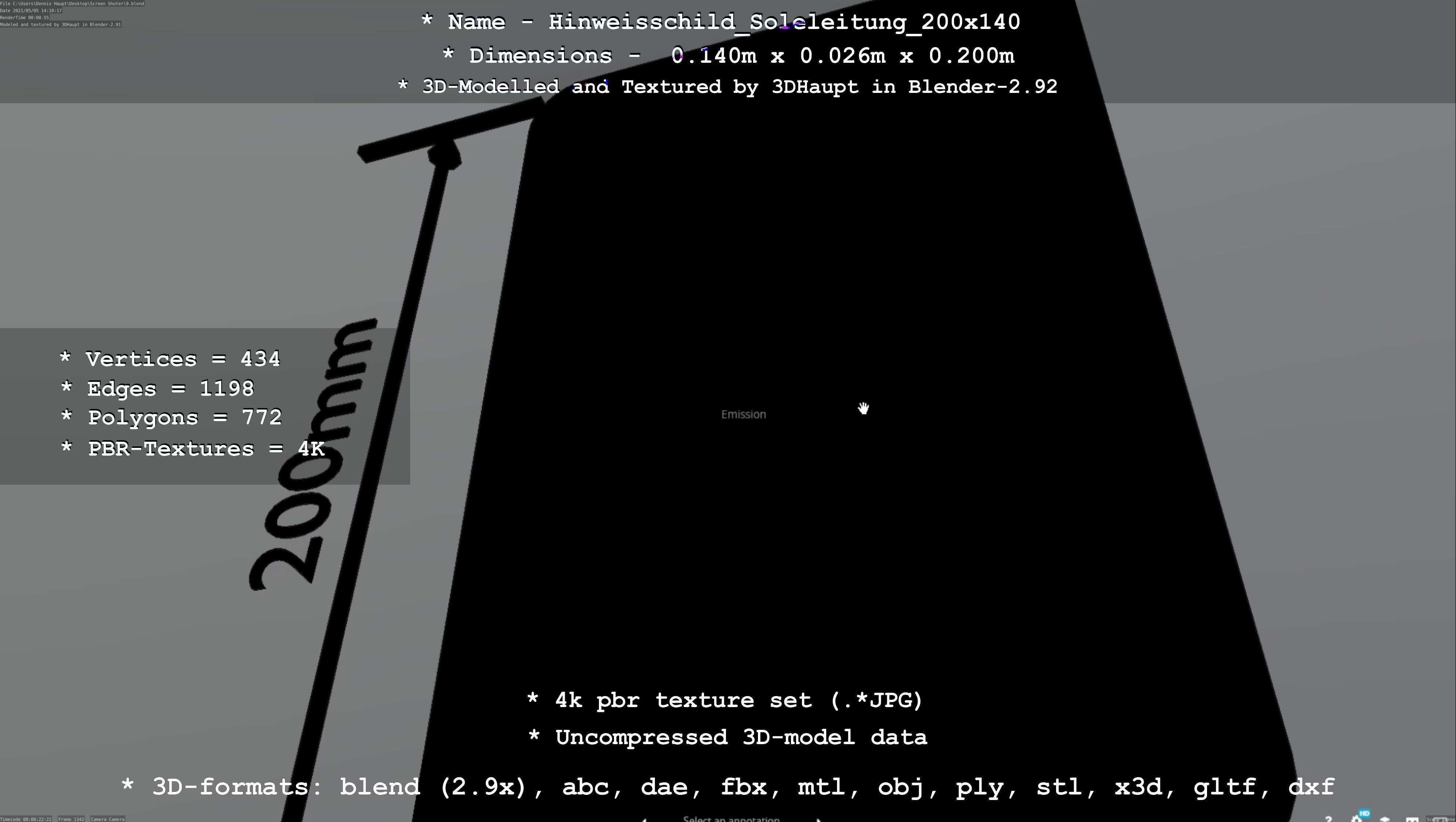 SoleleitungHinweisschild Soleleitung 200x140mm Low-poly 3D model_100