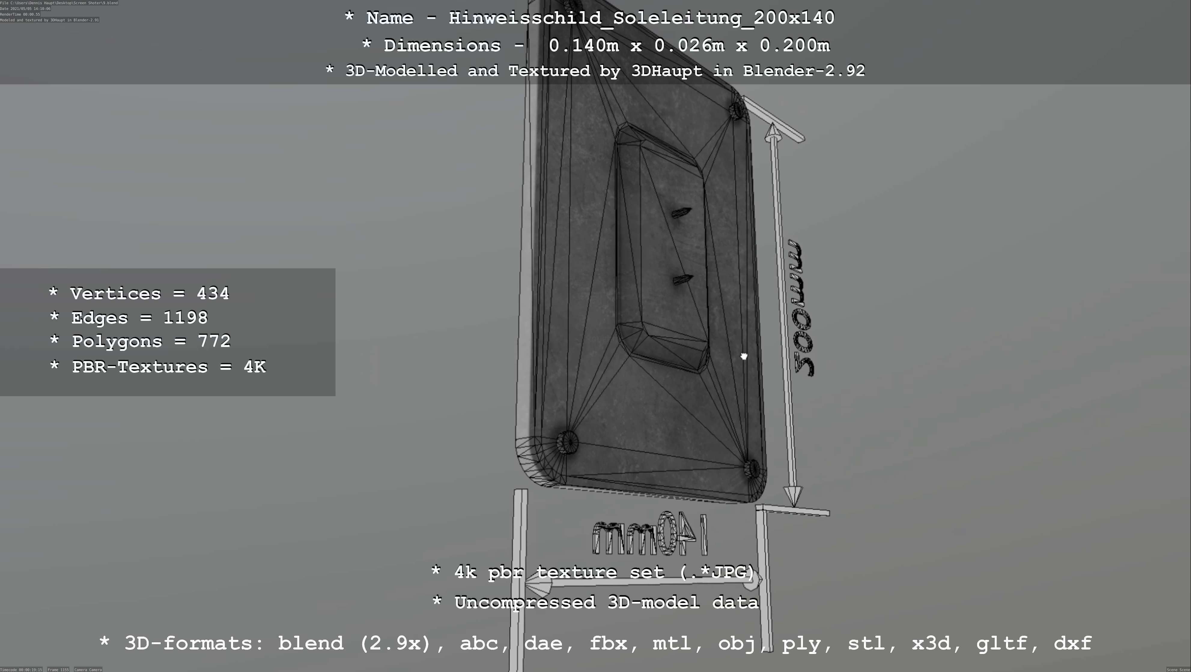 SoleleitungHinweisschild Soleleitung 200x140mm Low-poly 3D model_107