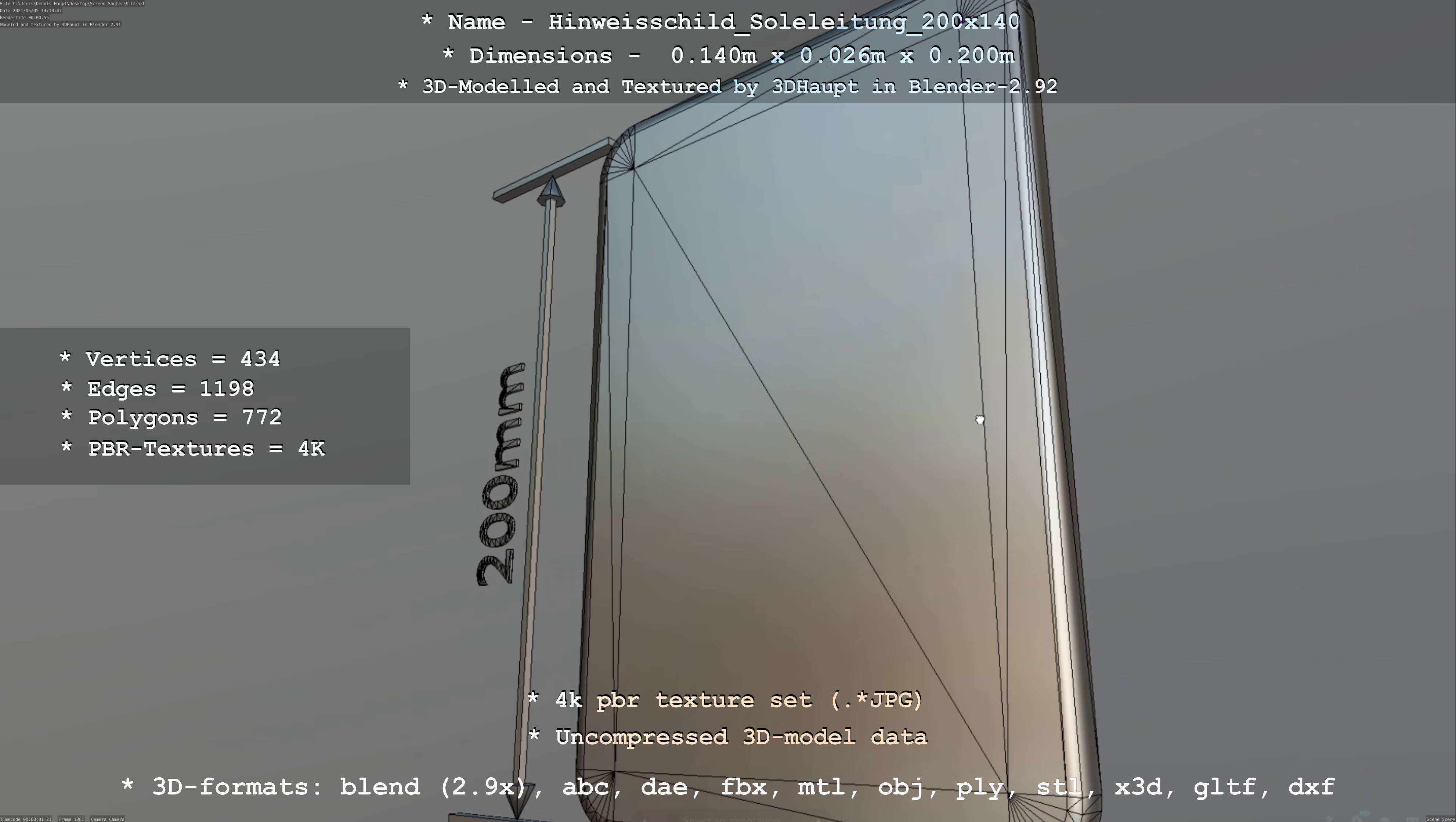 SoleleitungHinweisschild Soleleitung 200x140mm Low-poly 3D model_29