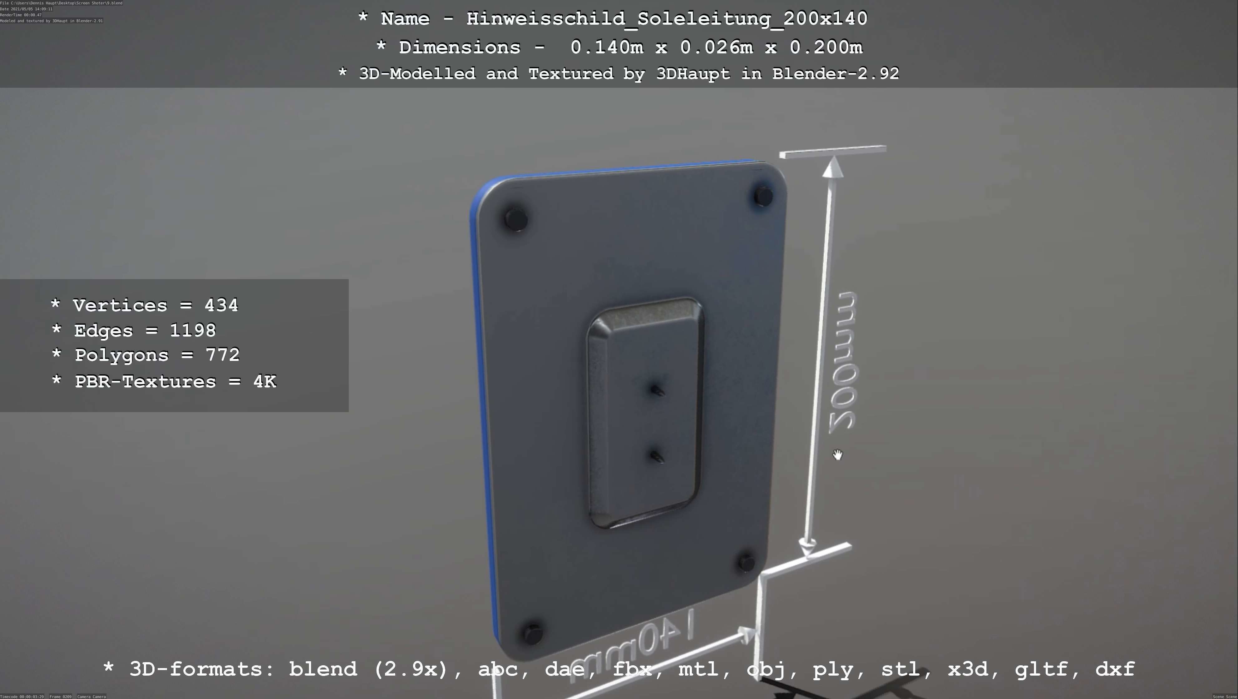 SoleleitungHinweisschild Soleleitung 200x140mm Low-poly 3D model_65