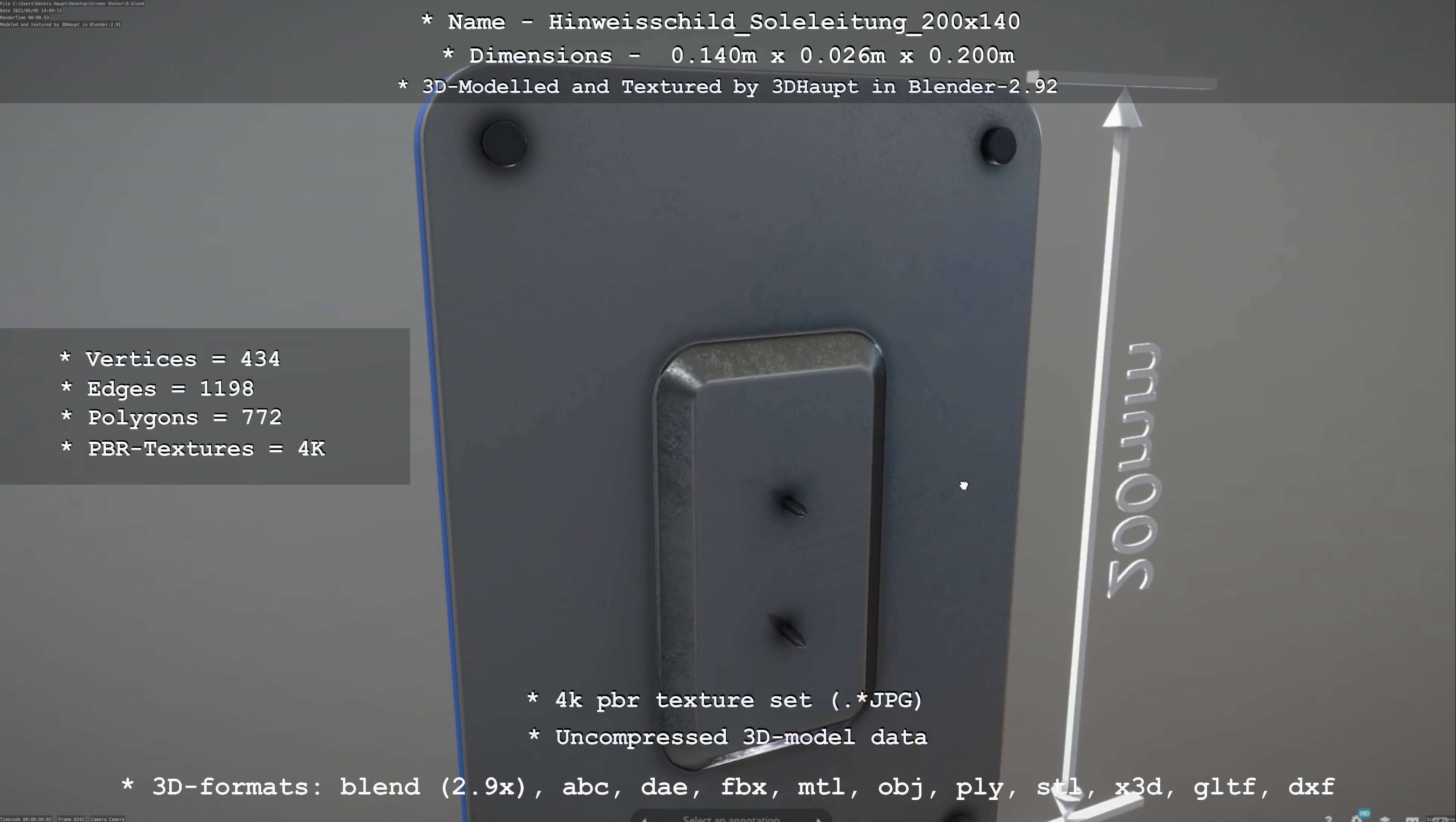 SoleleitungHinweisschild Soleleitung 200x140mm Low-poly 3D model_69