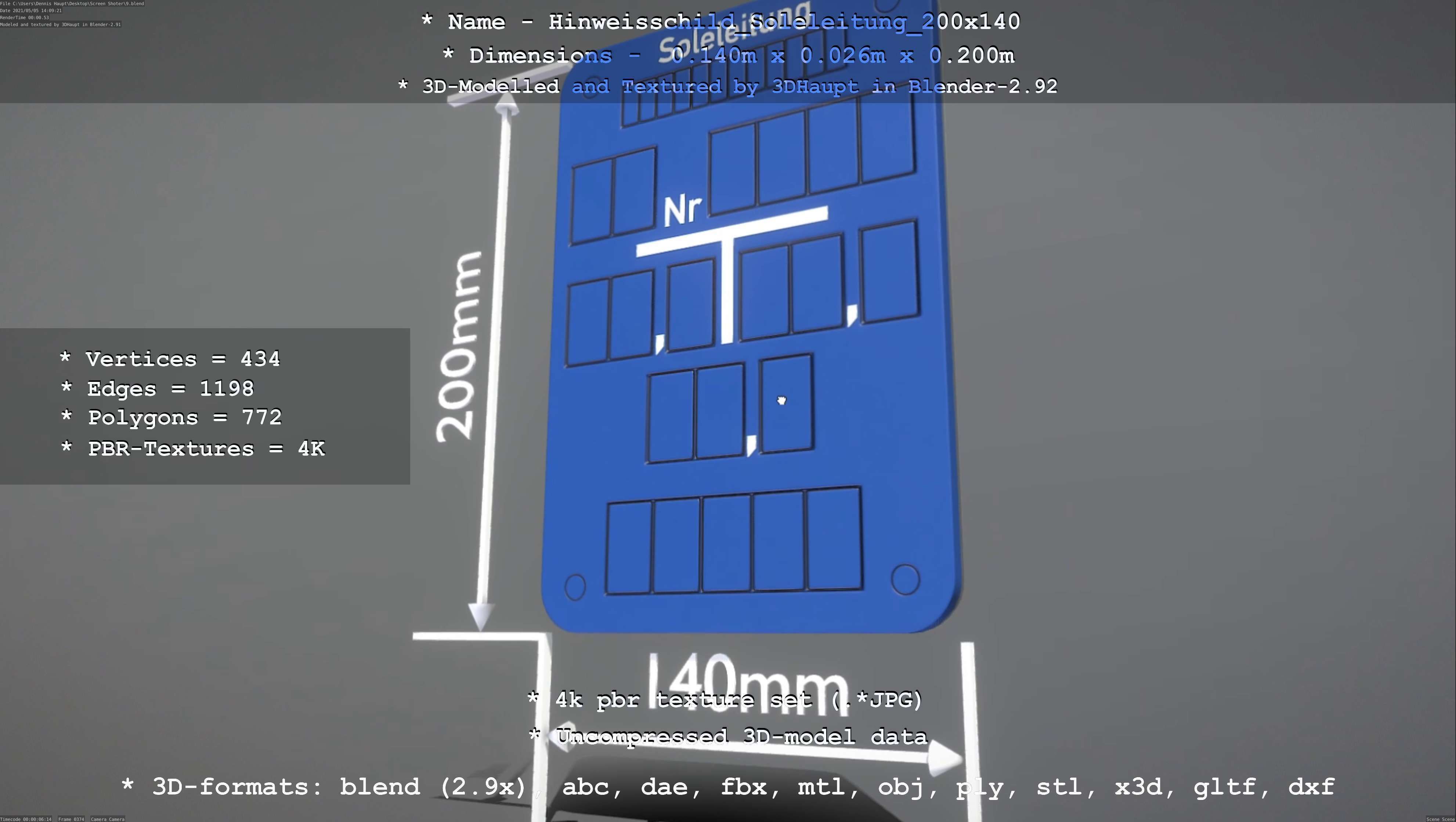 SoleleitungHinweisschild Soleleitung 200x140mm Low-poly 3D model_71