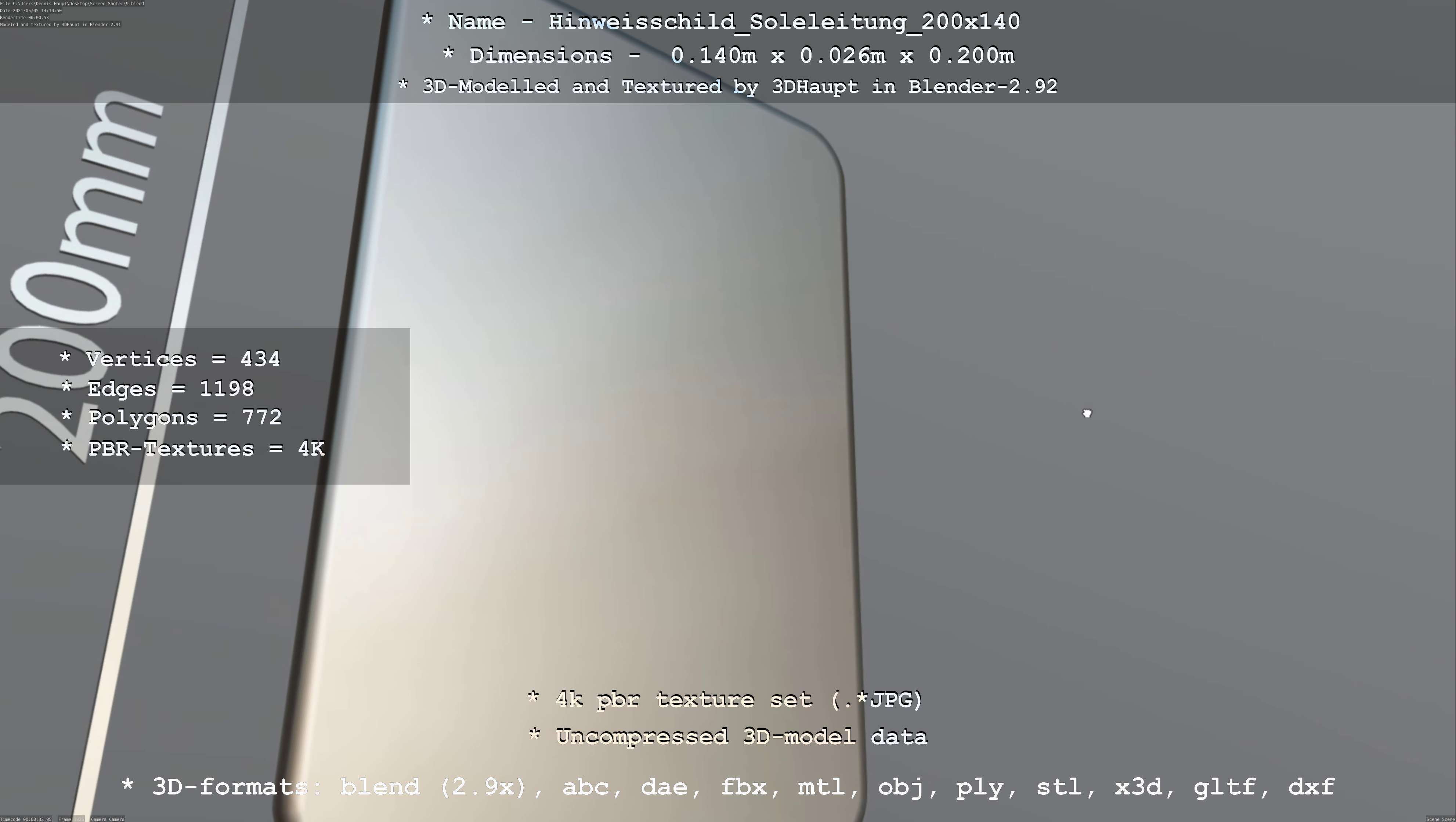 SoleleitungHinweisschild Soleleitung 200x140mm Low-poly 3D model_28