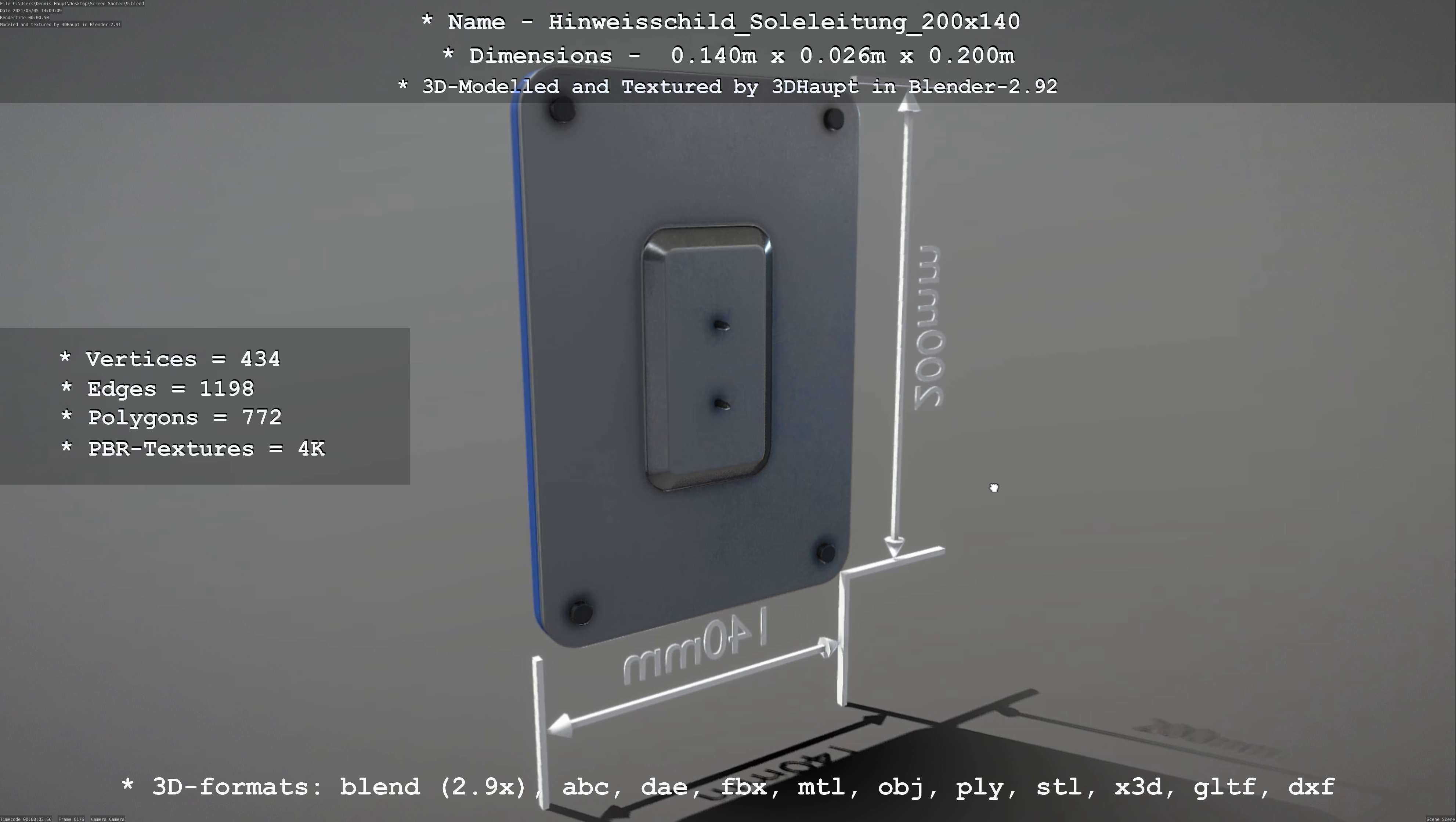 SoleleitungHinweisschild Soleleitung 200x140mm Low-poly 3D model_64