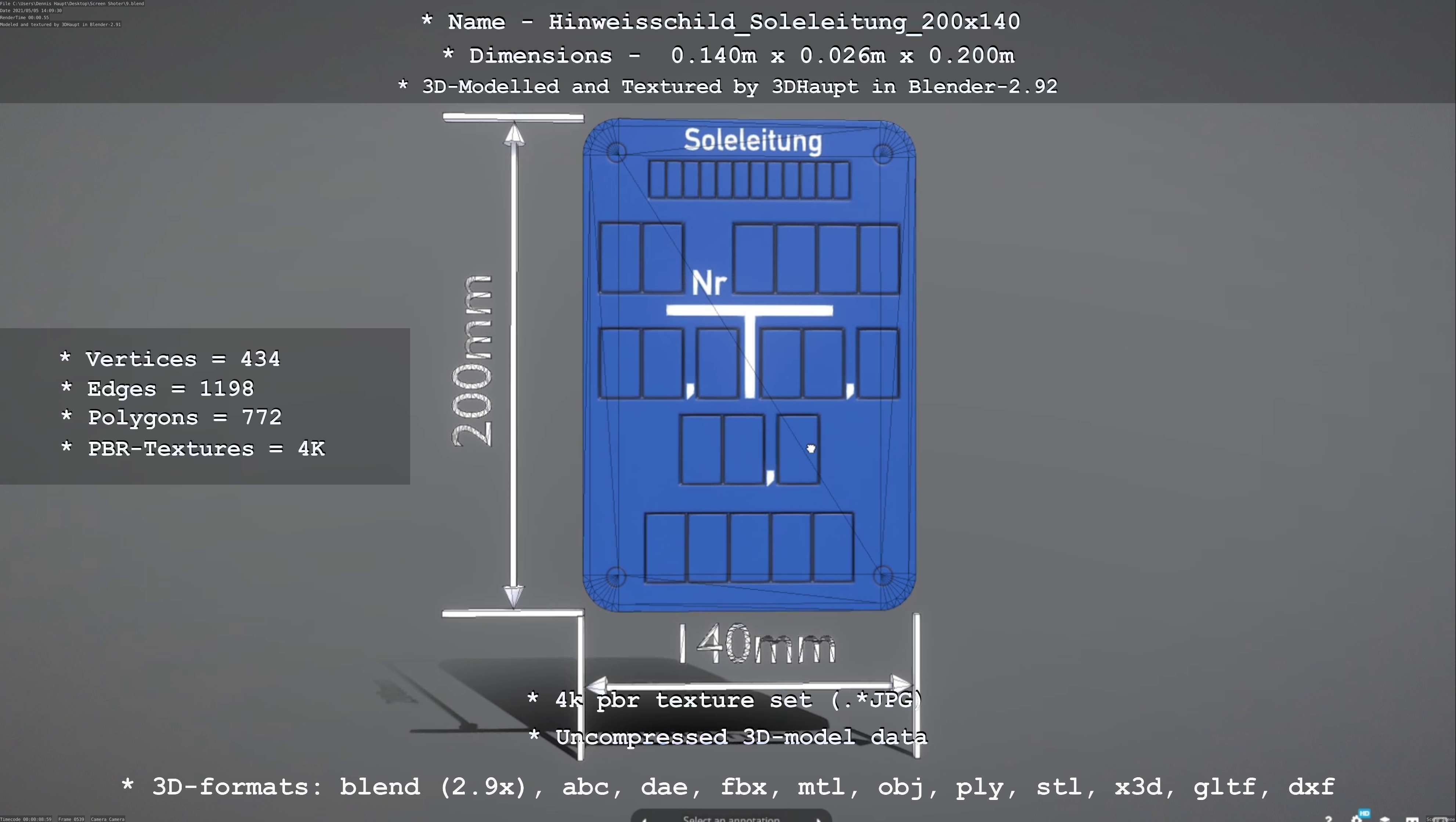 SoleleitungHinweisschild Soleleitung 200x140mm Low-poly 3D model_76