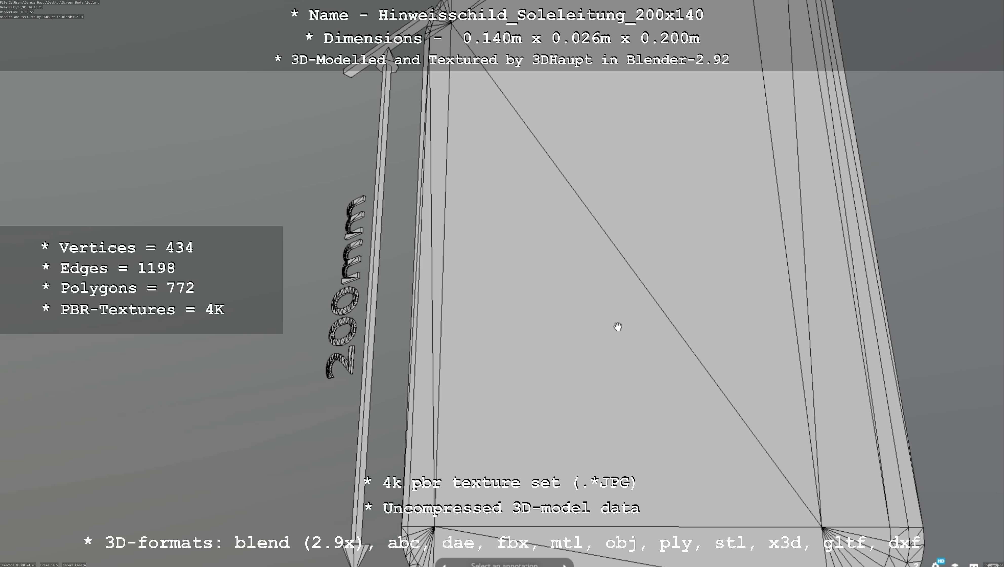 SoleleitungHinweisschild Soleleitung 200x140mm Low-poly 3D model_114