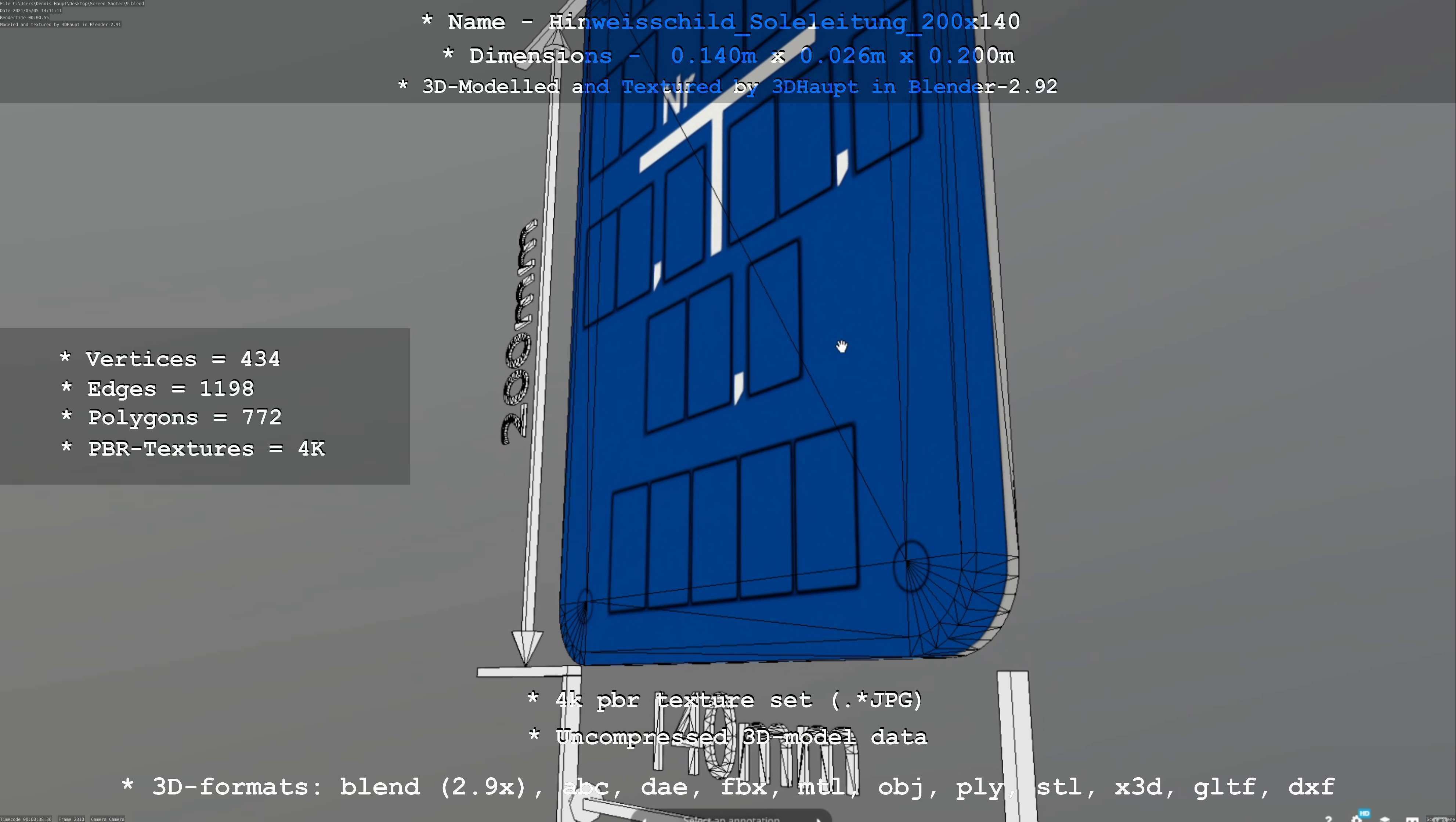 SoleleitungHinweisschild Soleleitung 200x140mm Low-poly 3D model_59