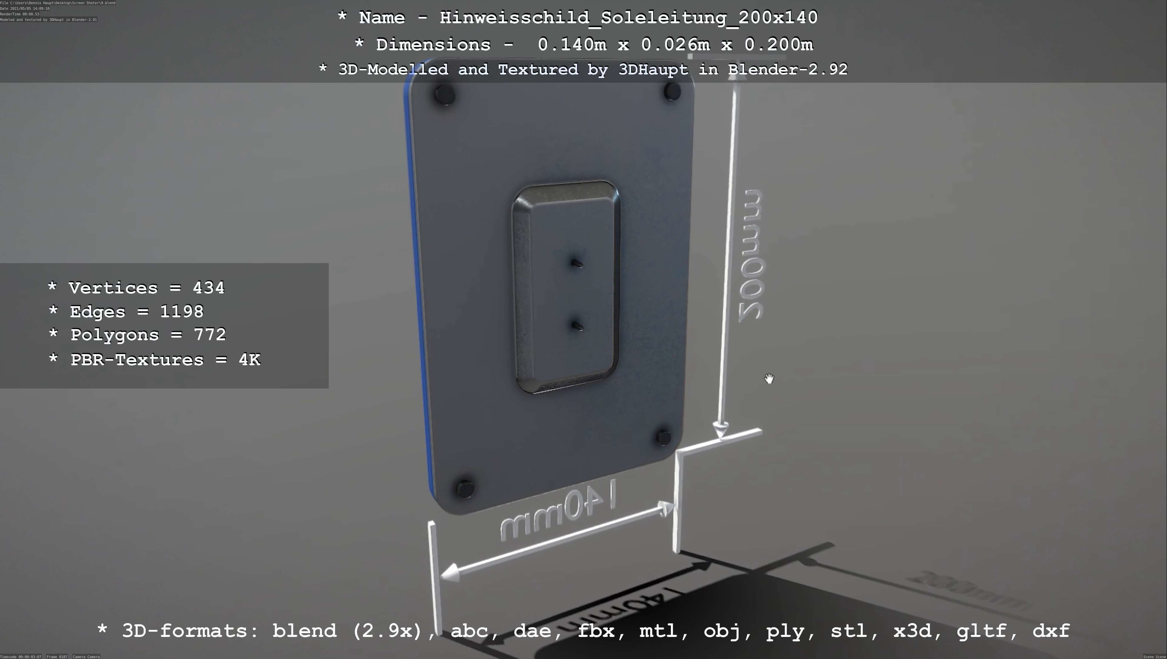 SoleleitungHinweisschild Soleleitung 200x140mm Low-poly 3D model_5