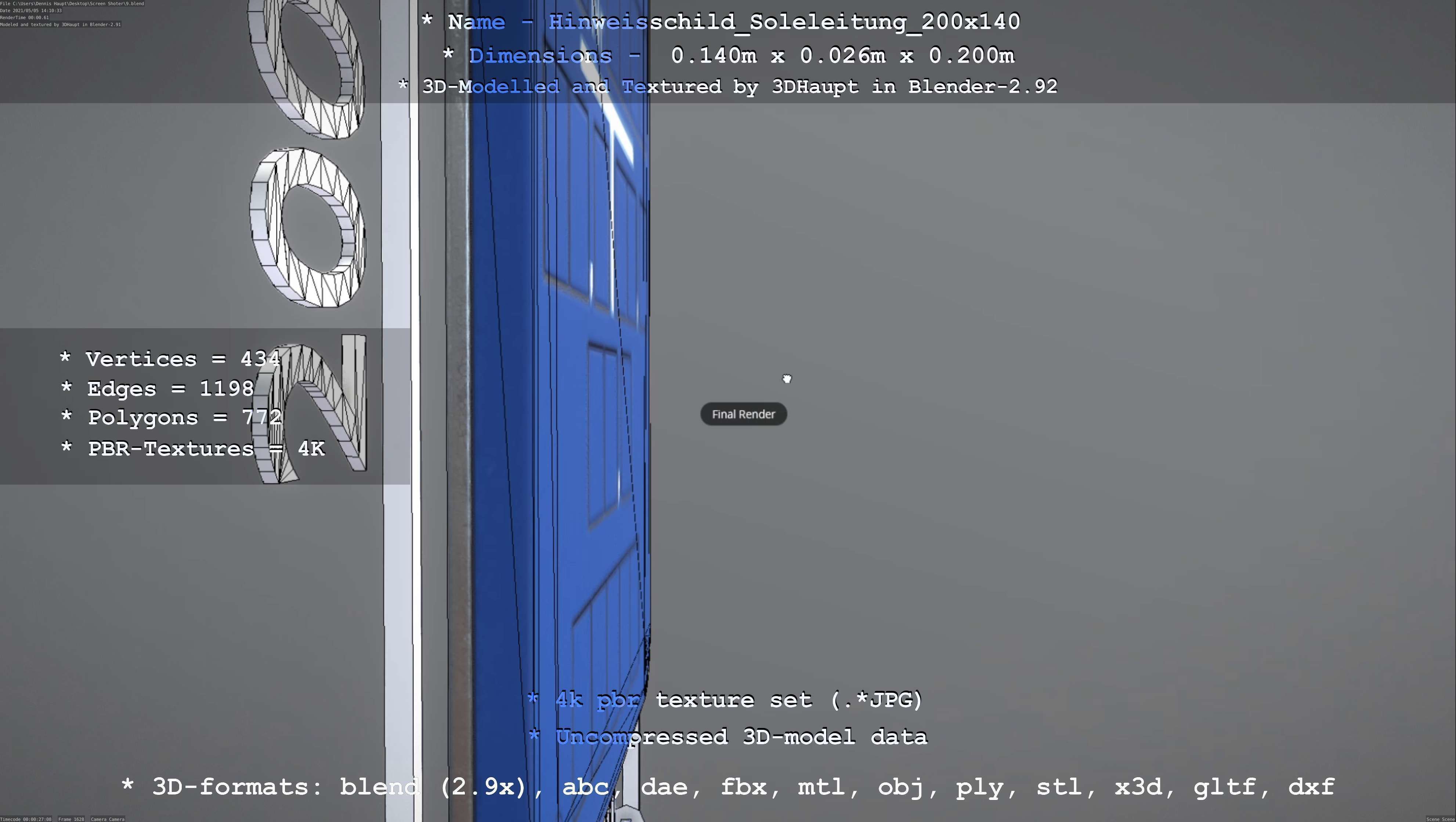 SoleleitungHinweisschild Soleleitung 200x140mm Low-poly 3D model_121