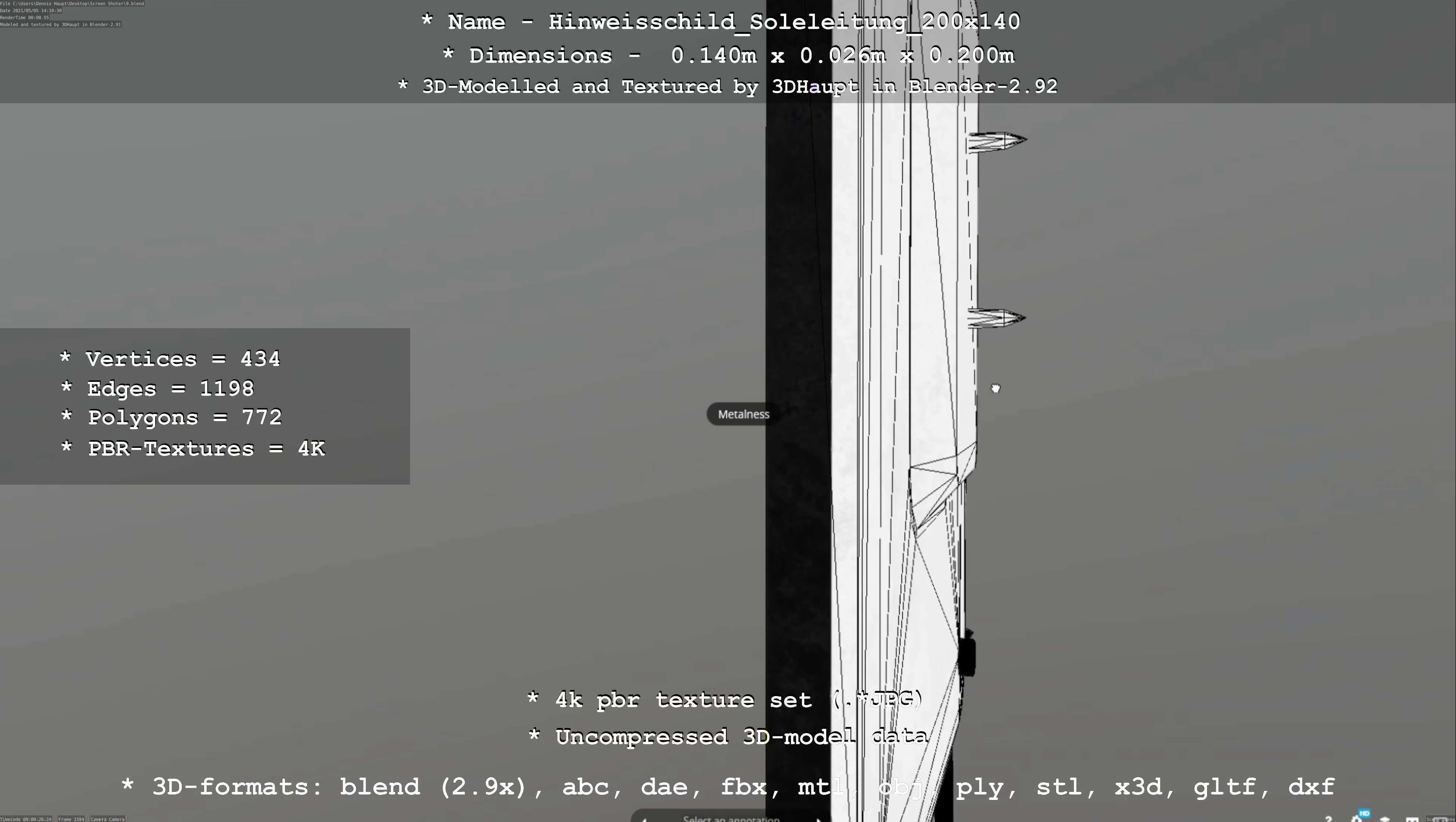 SoleleitungHinweisschild Soleleitung 200x140mm Low-poly 3D model_118