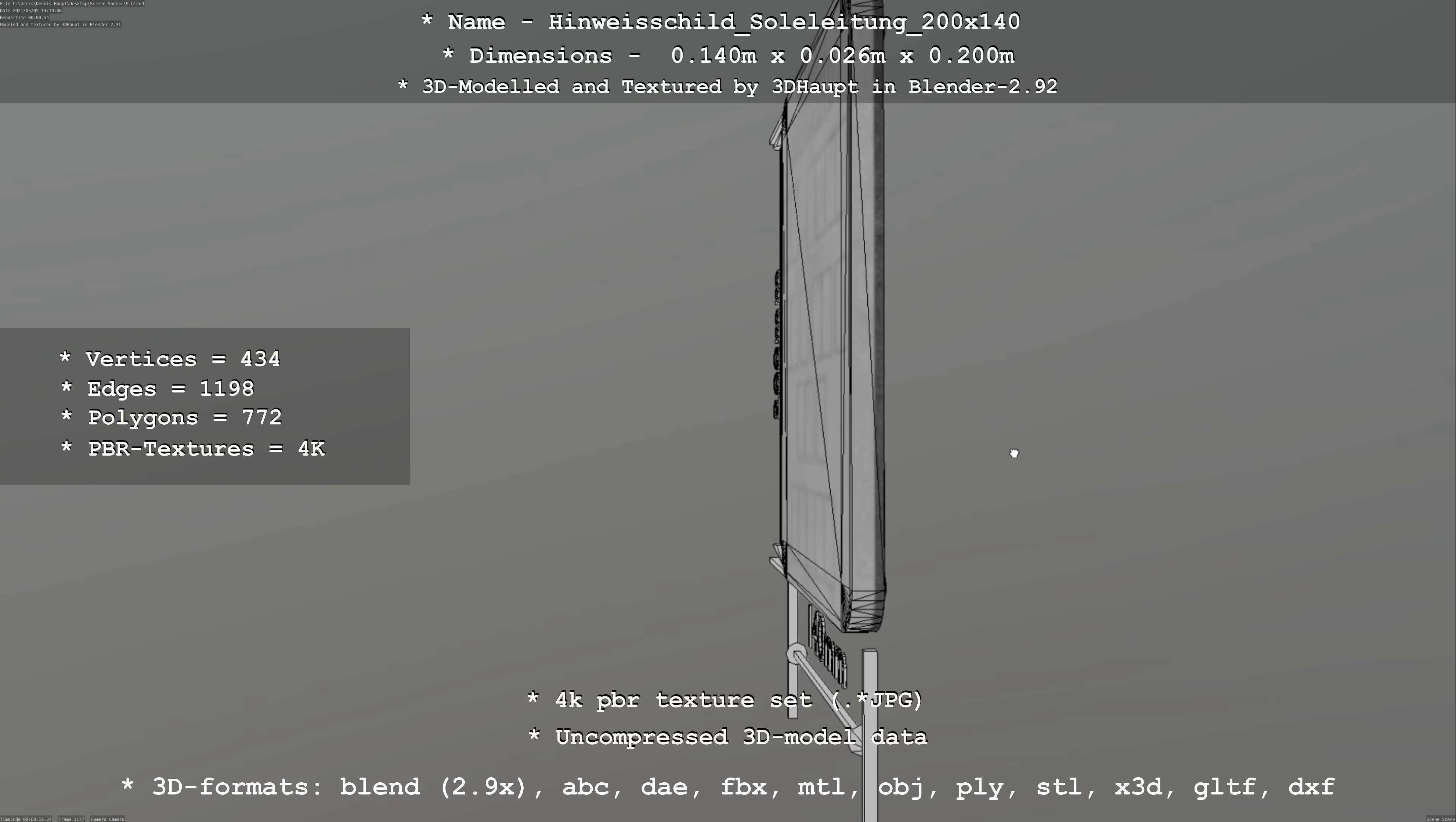 SoleleitungHinweisschild Soleleitung 200x140mm Low-poly 3D model_109